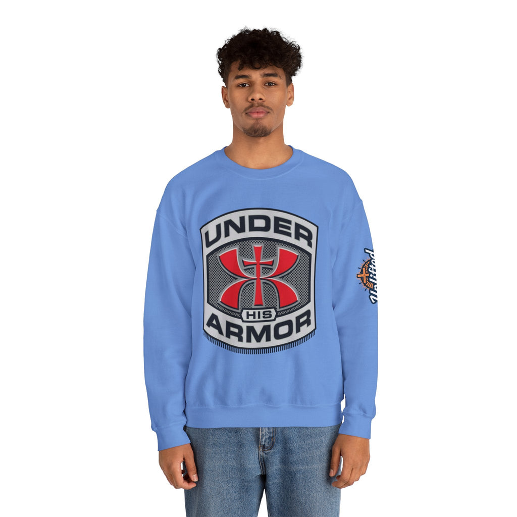 Under His Armor Crewneck Sweatshirt — Christian Faith Graphic Pullover Printify