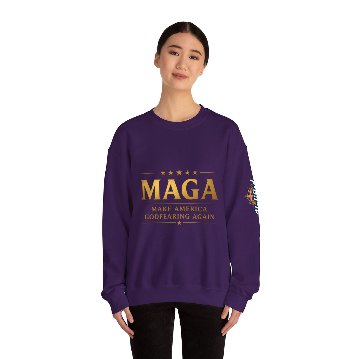 Sweatshirt — "MAGA Make America Godfearing Again" Gold Logo Crewneck Printify