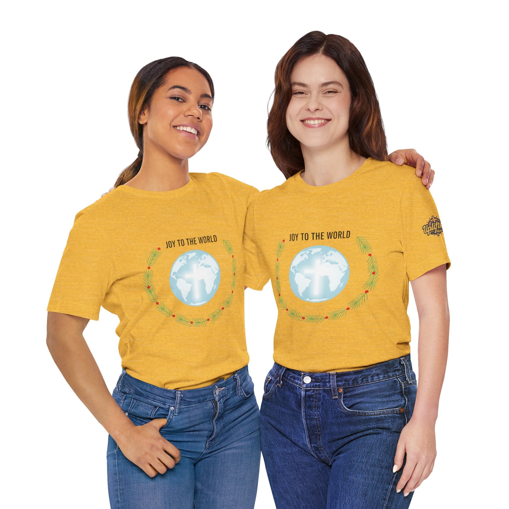 Joy to the World T-shirt – Wreath Earth Nativity Christian Christmas T-shirt for Isaiah 9:6 Holiday Faith & Festive Joy Printify