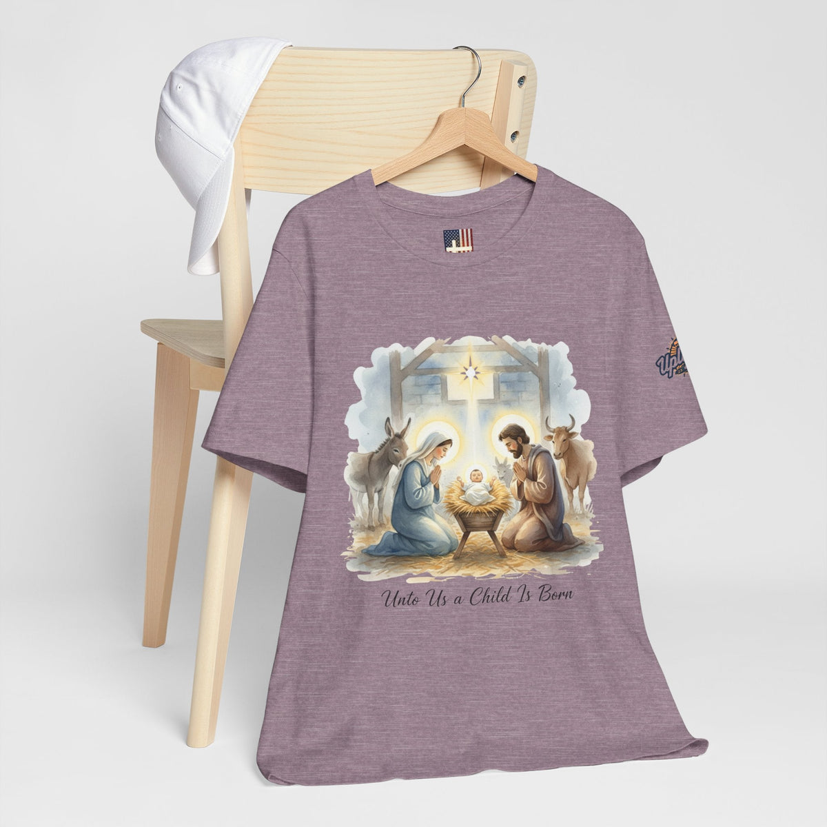 Unto Us a Child is Born T-shirt – Isaiah 9:6 Nativity Manger Scene Christian Christmas T-shirt for Holy Night Faith Printify