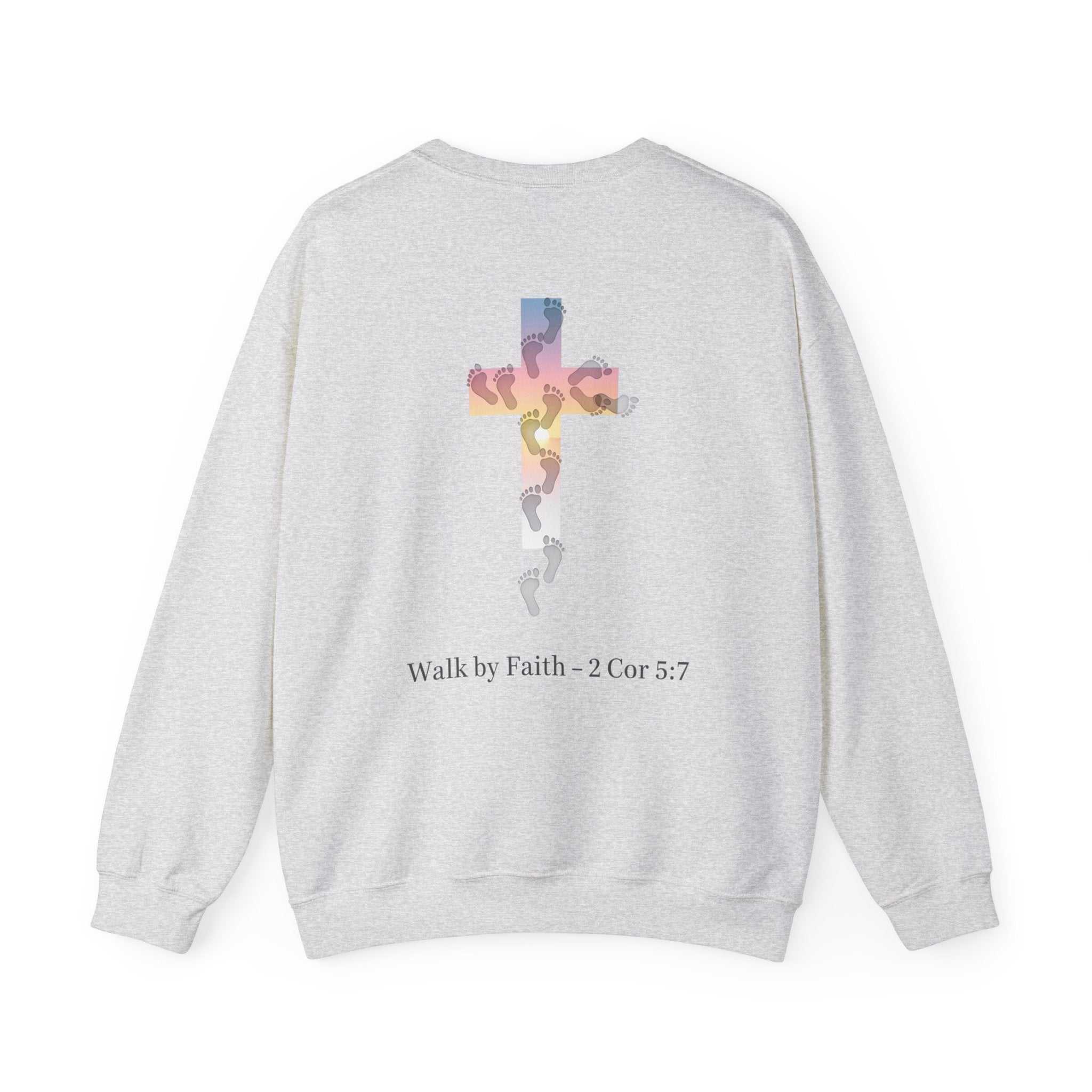 Walk by Faith Sweatshirt – Cross & Footprints Christian Sweatshirt for Cozy Inspiration Printify