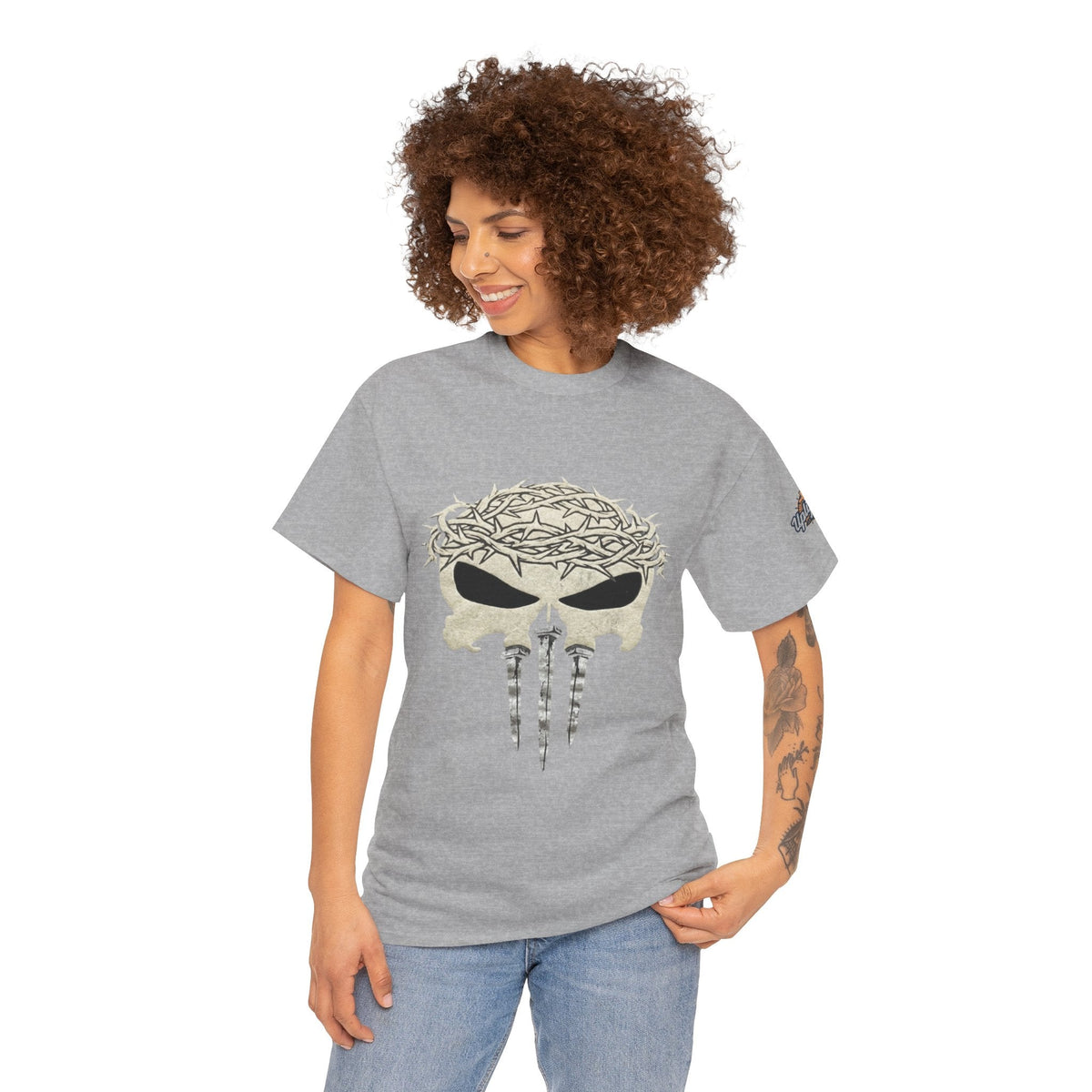 Christian Skull T-shirt - Crown of Thorns & Nails - Warrior Faith T-shirt Printify