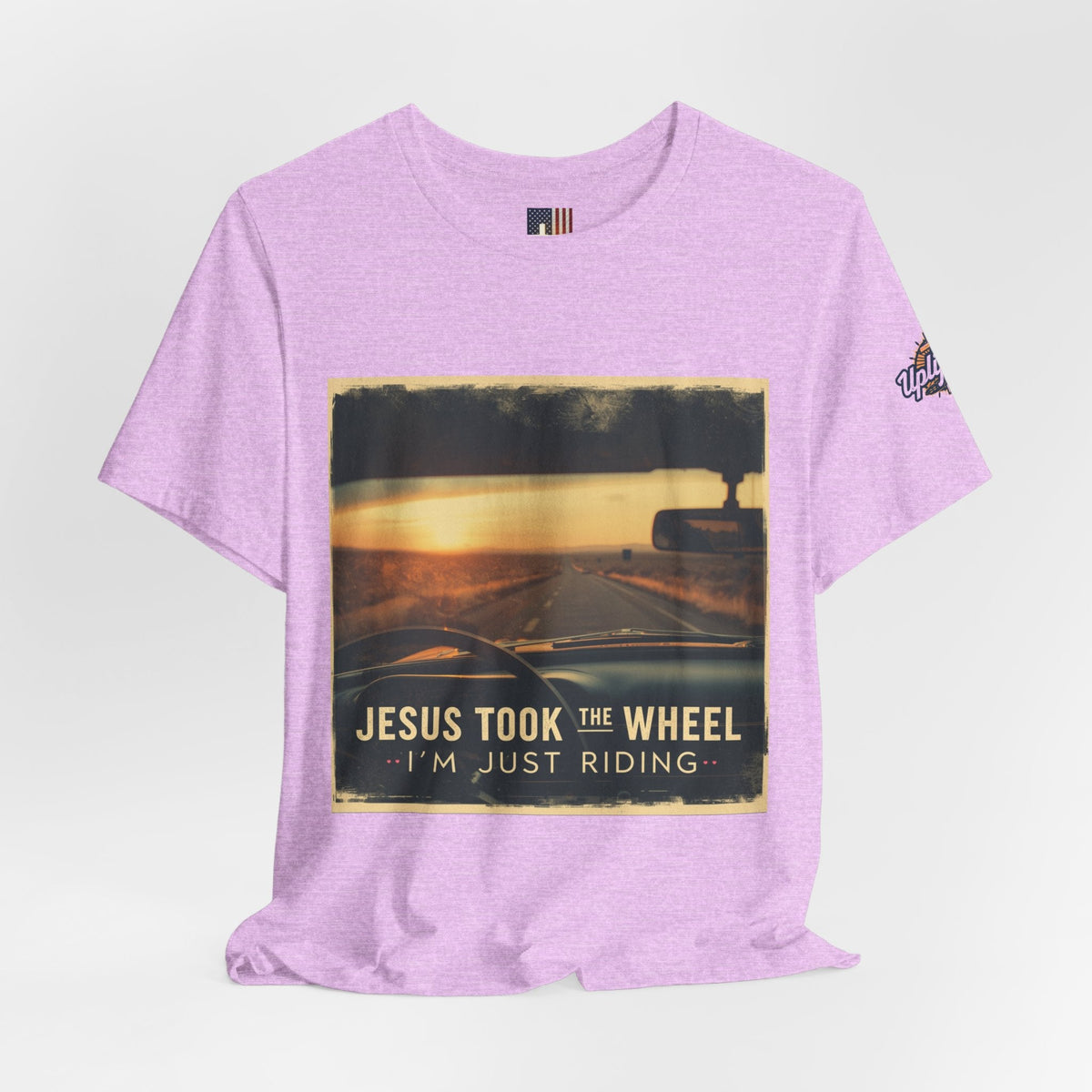 Jesus Took the Wheel I'm Just Riding T-shirt – Funny Christian Convertible Car T-shirt for Surrendered Faith & Humor Printify