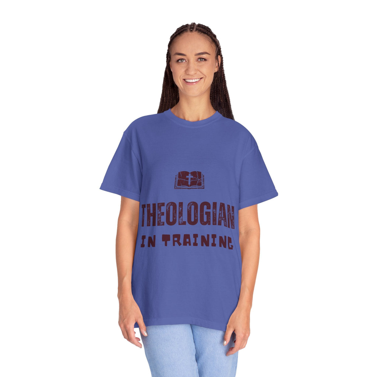 Theologian in Training T-Shirt – Open Bible & Cross Christian Tee for Faithful Learners Printify