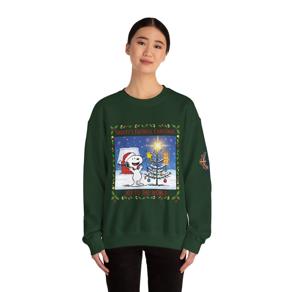 🎄 Faithful Christmas Friends – Christian Holiday Sweatshirt | Festive Tree & Cartoon Duo | Heartwarming Christmas Tee by Uplifted Gear Printify
