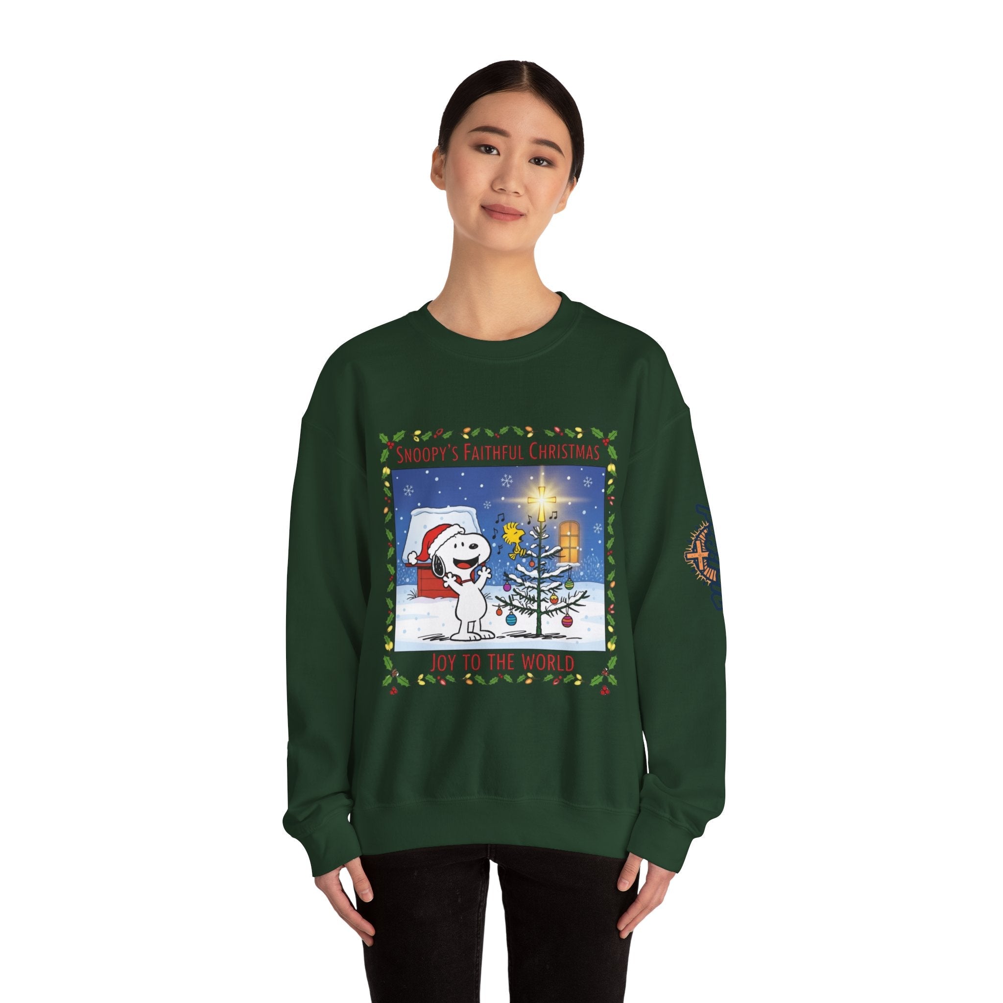 🎄 Faithful Christmas Friends – Christian Holiday Sweatshirt | Festive Tree & Cartoon Duo | Heartwarming Christmas Tee by Uplifted Gear Printify