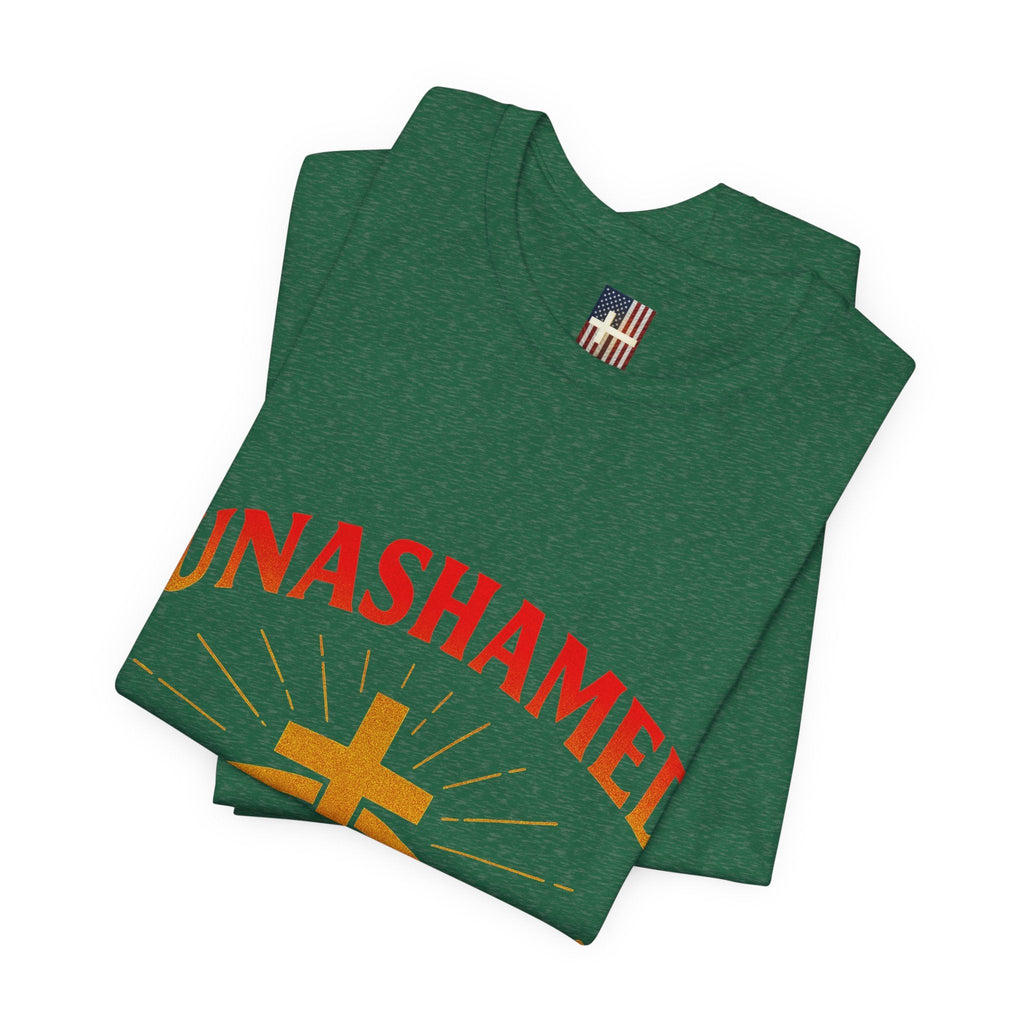 Unashamed T-shirt – Ichthys Jesus Fish & Cross Christian T-shirt for Romans 1:16 Bold Faith Printify