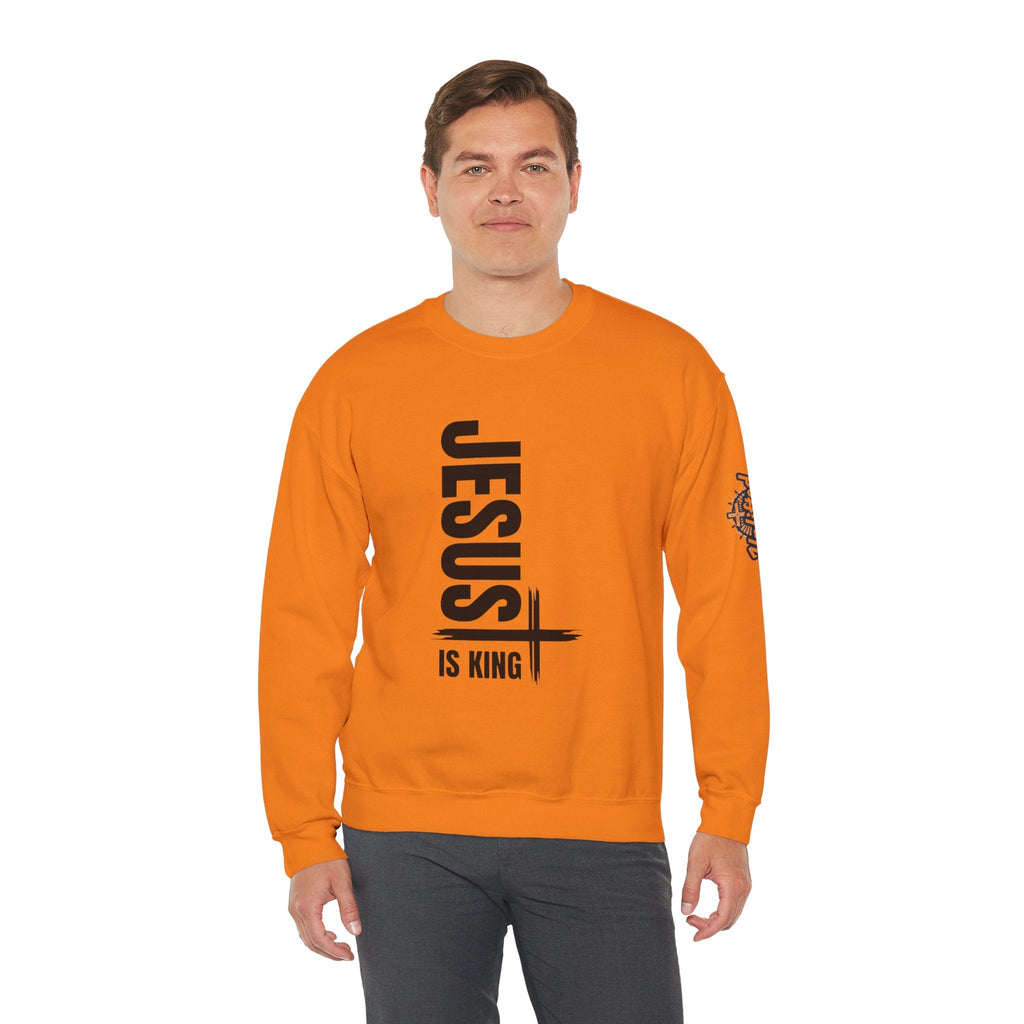 Jesus Is King Sweatshirt | Modern Typographic Cross Christian Sweatshirt Printify