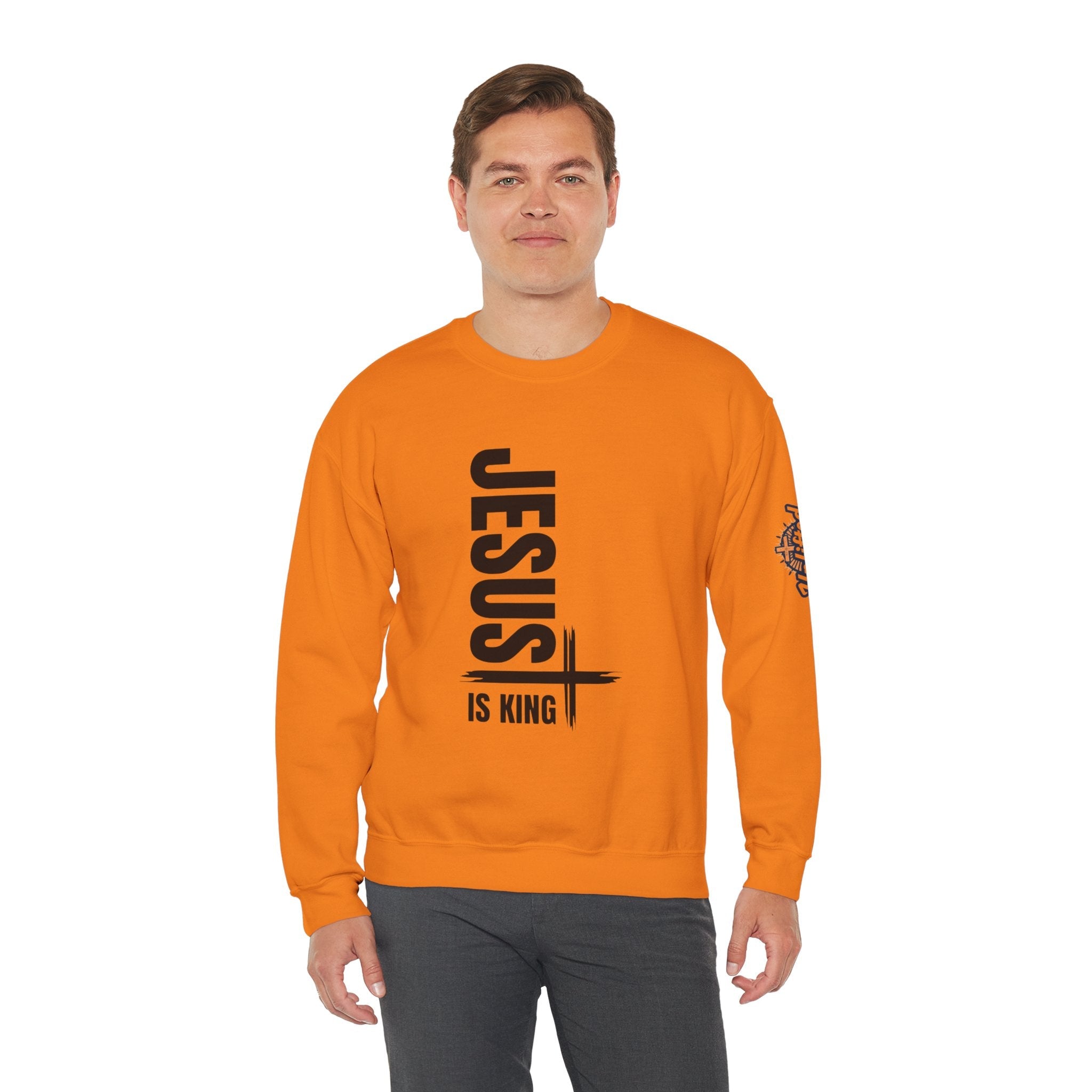 Jesus Is King Sweatshirt | Modern Typographic Cross Christian Sweatshirt Printify