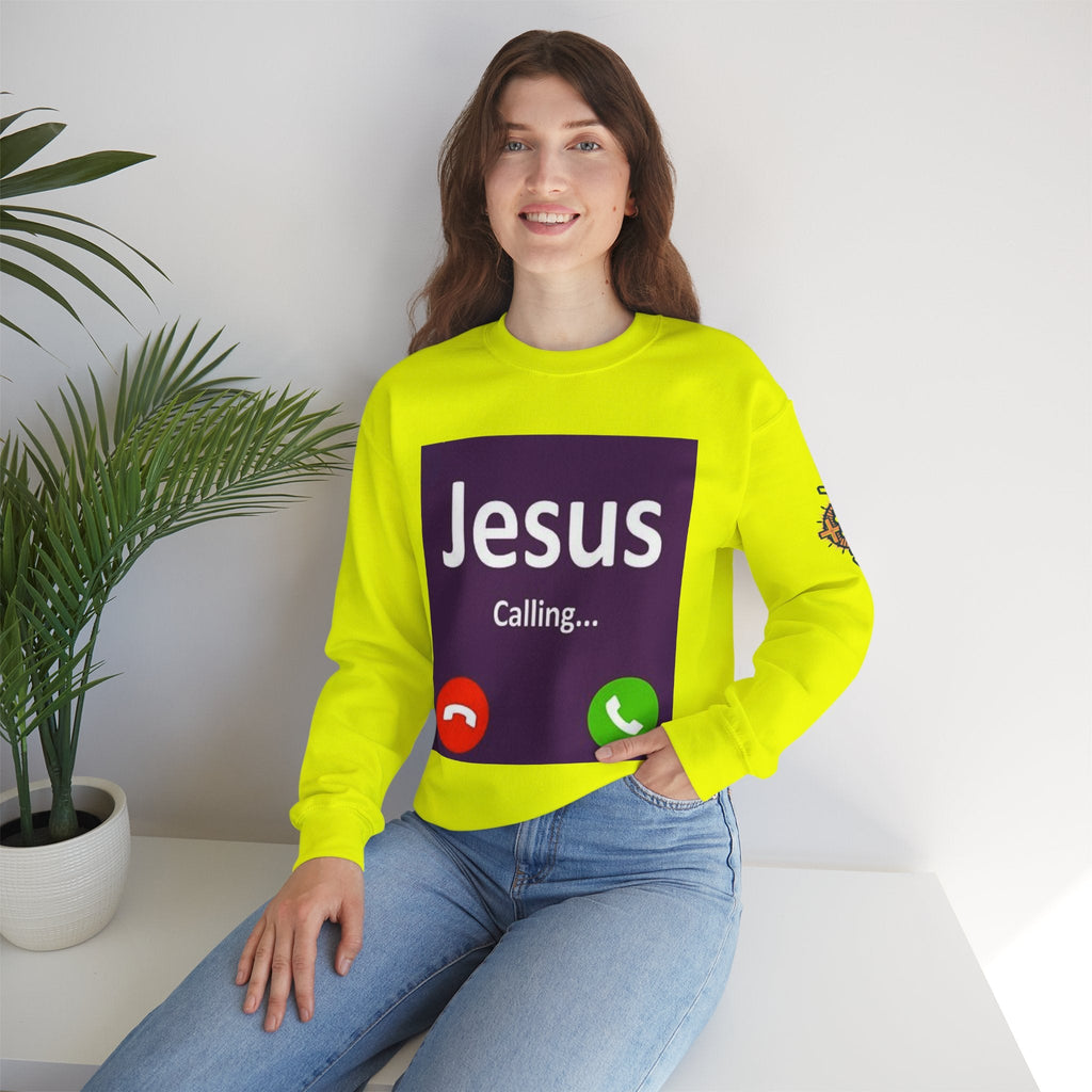 Jesus Calling Sweatshirt – Funny Cell Phone Screen Christian Sweatshirt for Divine Connection & Faith Humor Printify