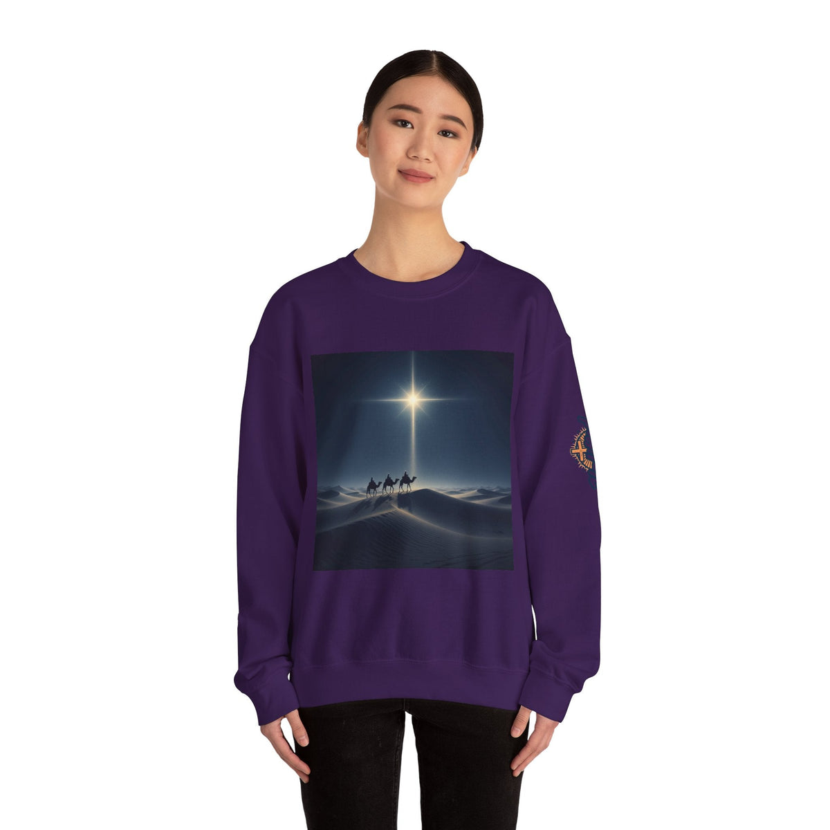 3 Wise Men Sweatshirt – Magi Camels Nativity Journey Christian Christmas Sweatshirt for Epiphany Faith & Holy Night Printify