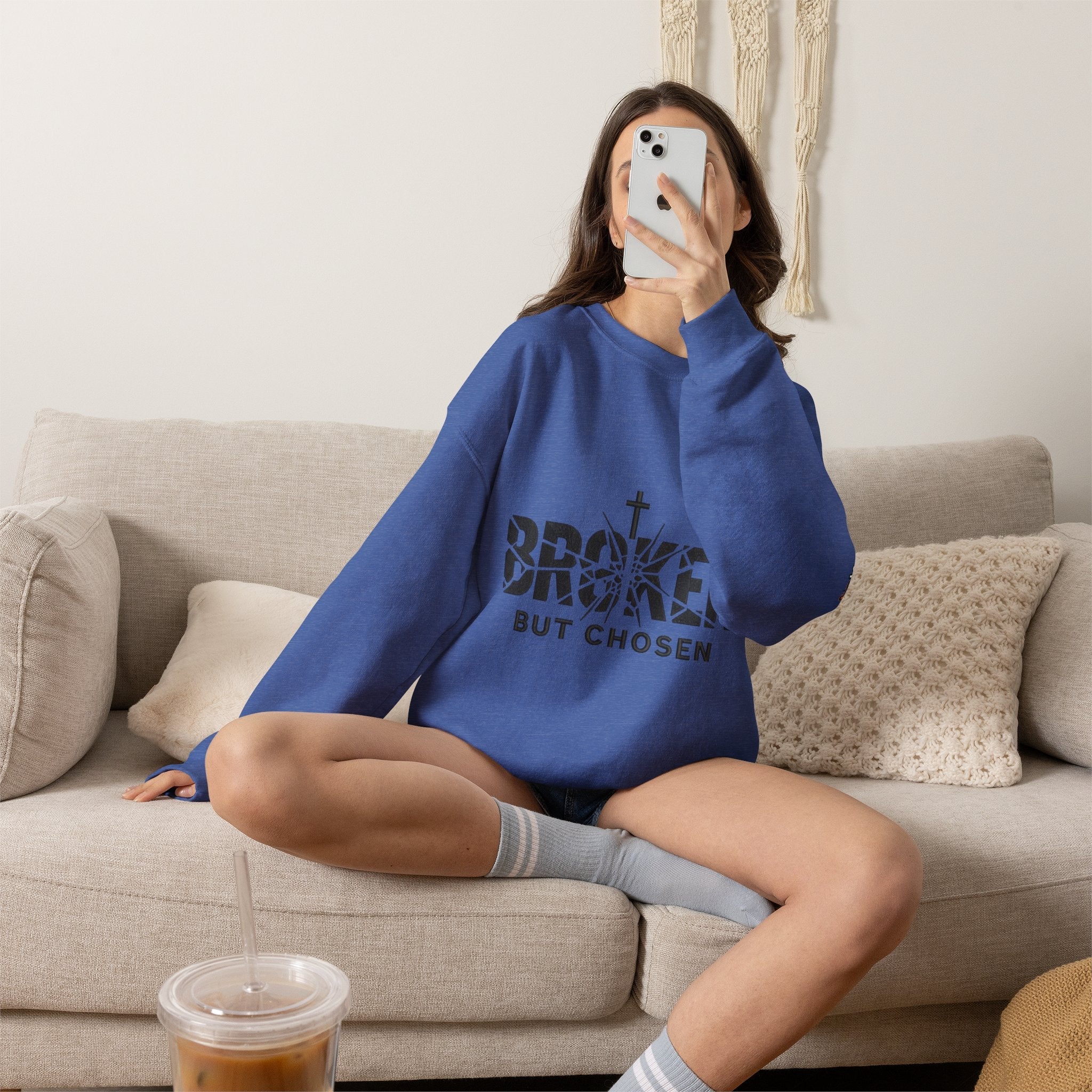 Broken But Chosen Crewneck Sweatshirt Printify