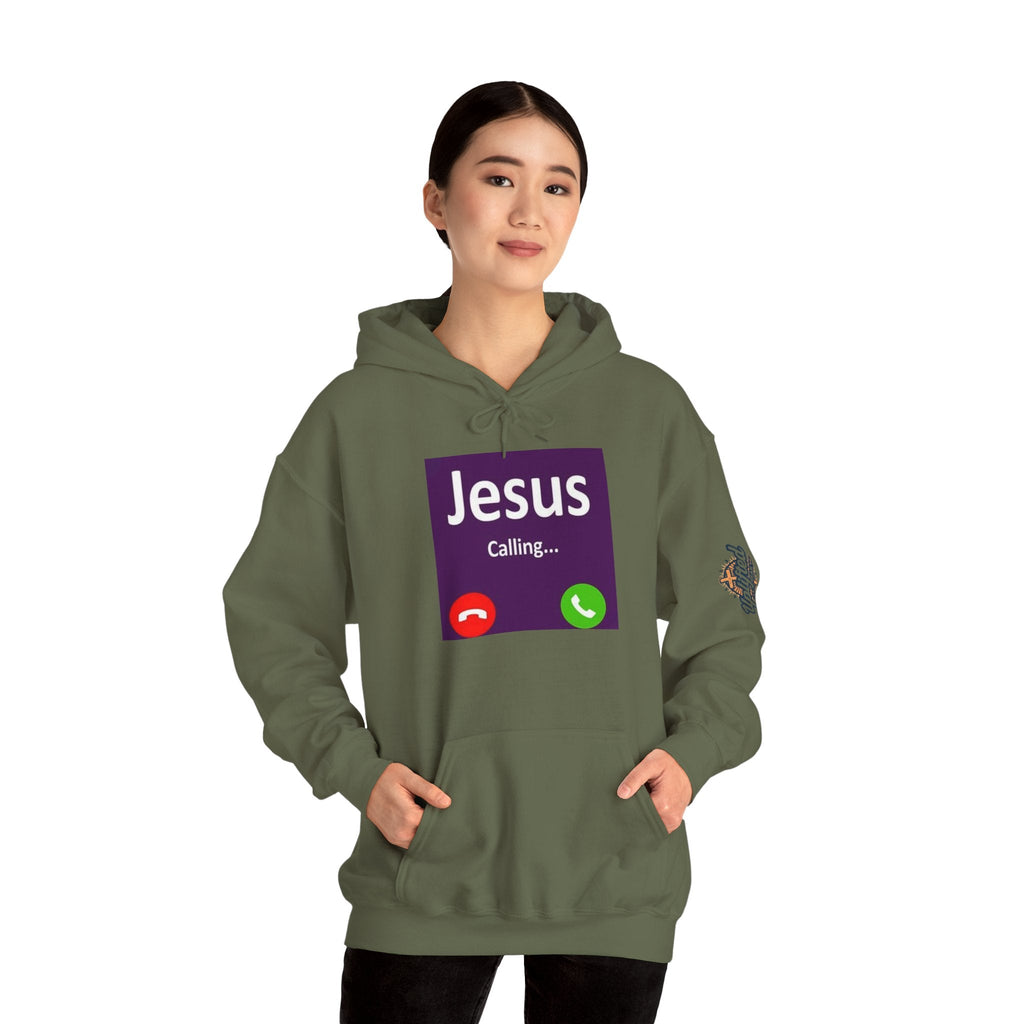 Jesus Calling Hoodie – Funny Cell Phone Screen Christian Sweatshirt for Divine Connection & Faith Humor Printify