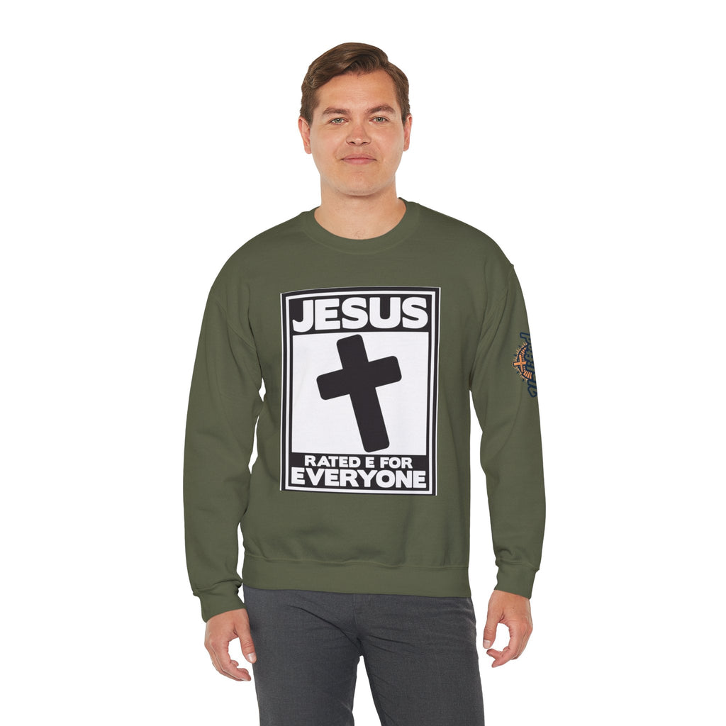 Jesus, Rated E for Everyone Sweatshirt - Gamer Faith Sweatshirt - Christian Video Game Parody Printify