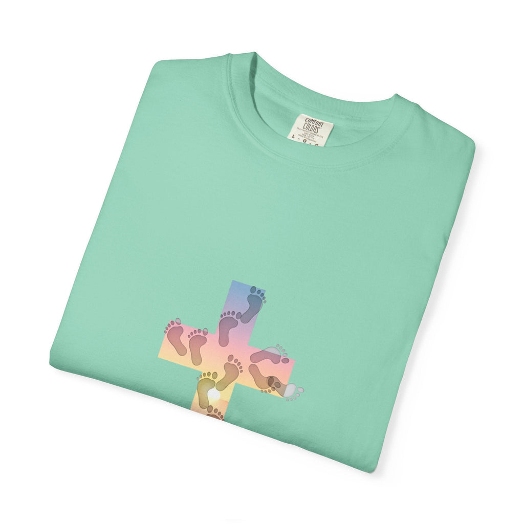 Walk by Faith T-Shirt – Cross & Footprints Christian Tee for Bold Believers Printify