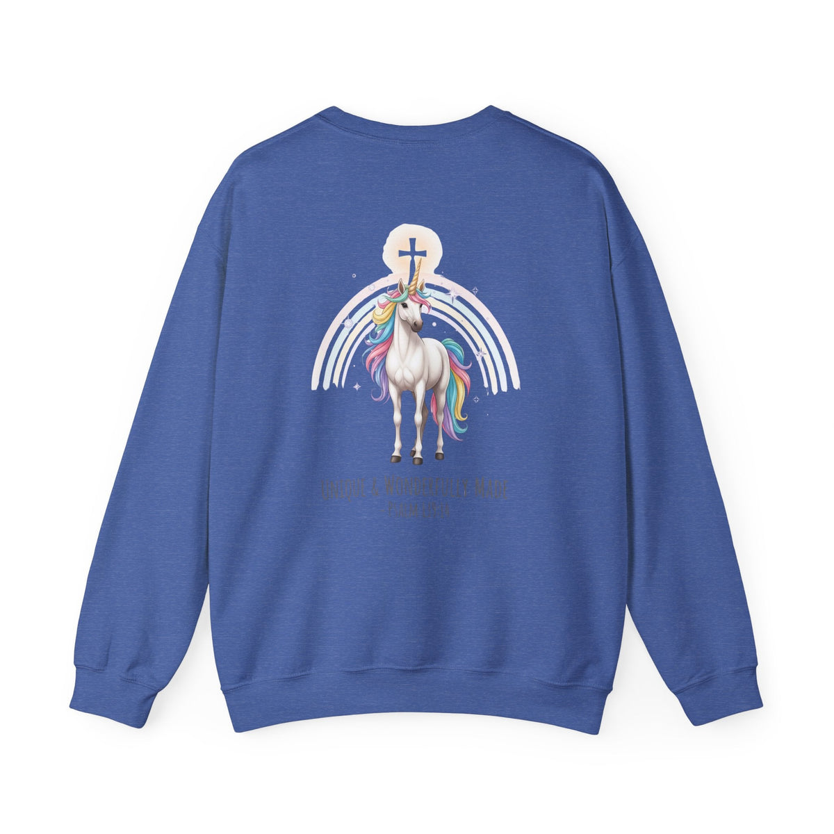 Unique Unicorn Sweatshirt – Rainbow Cross Psalm 139:14 Christian Sweatshirt for Wonderfully Made Printify