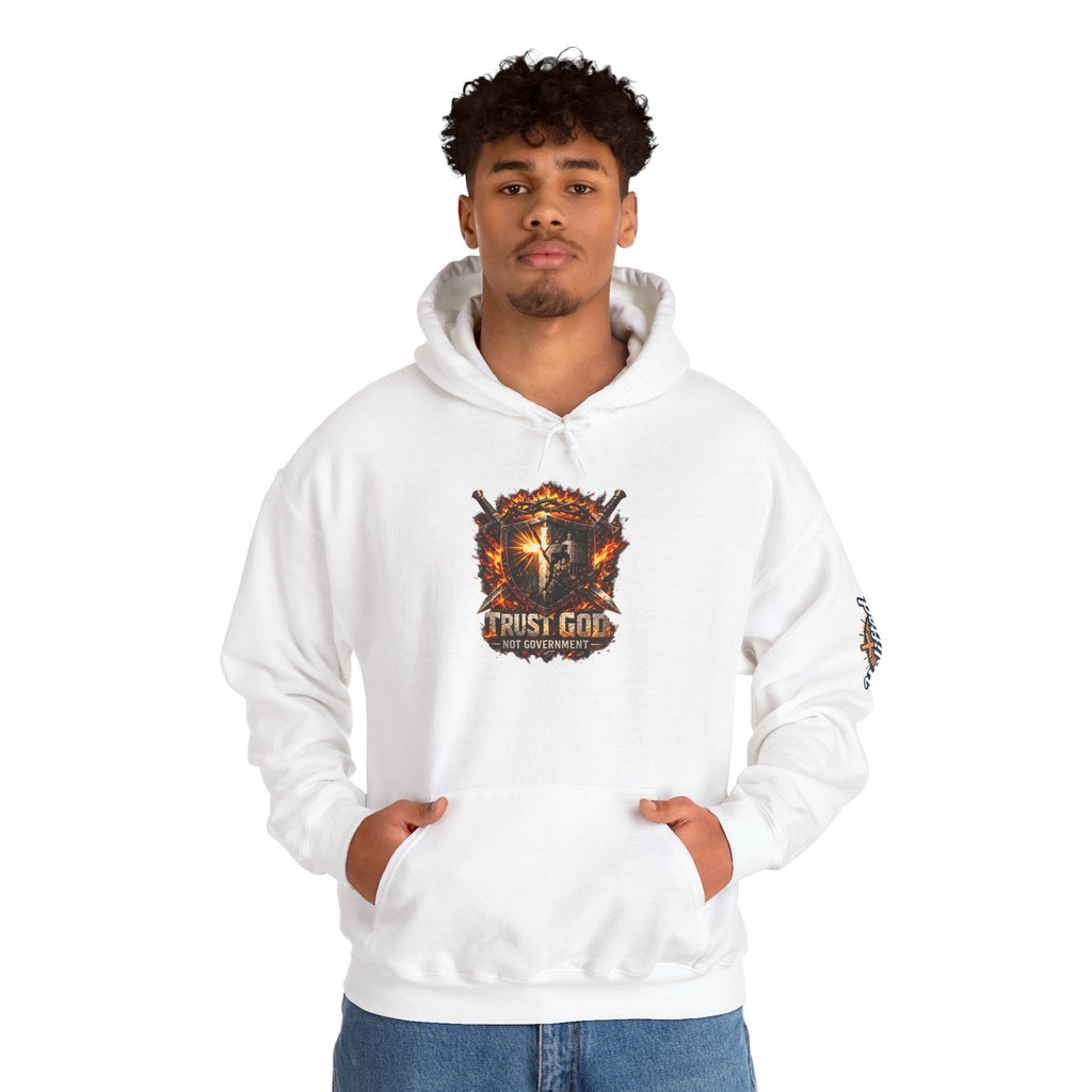 Trust God Not Government Shield Hoodie — Patriotic Christian Faith Hoodie Printify