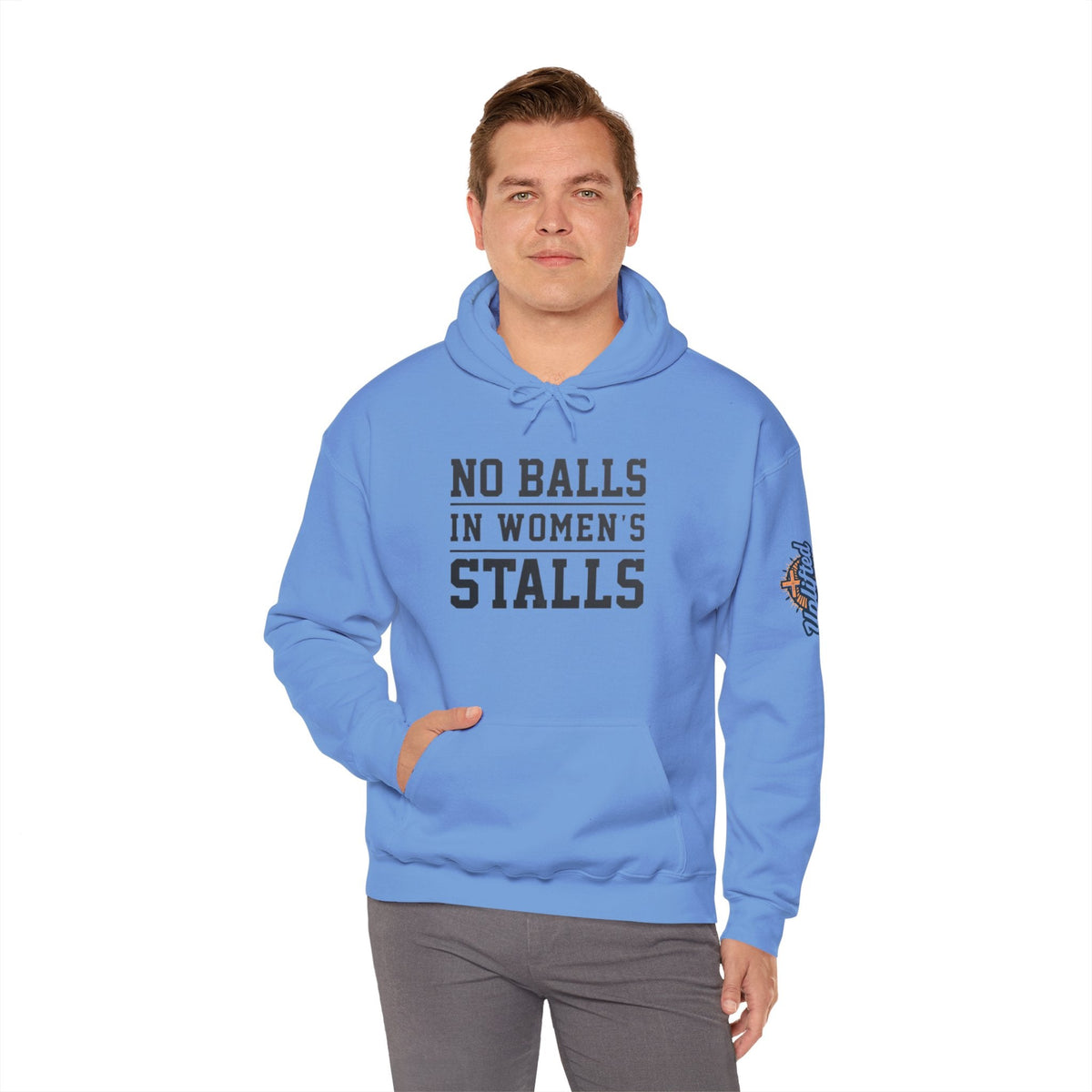"No Balls in Women's Stalls" Statement Hoodie — Protest Sweatshirt Printify