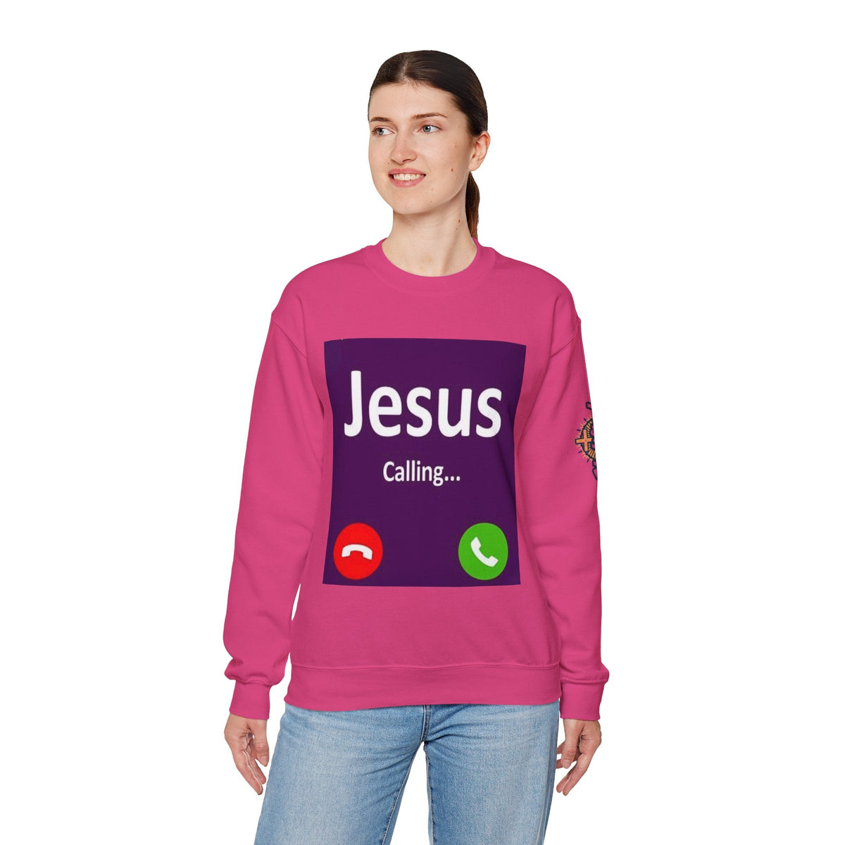 Jesus Calling Sweatshirt – Funny Cell Phone Screen Christian Sweatshirt for Divine Connection & Faith Humor Printify