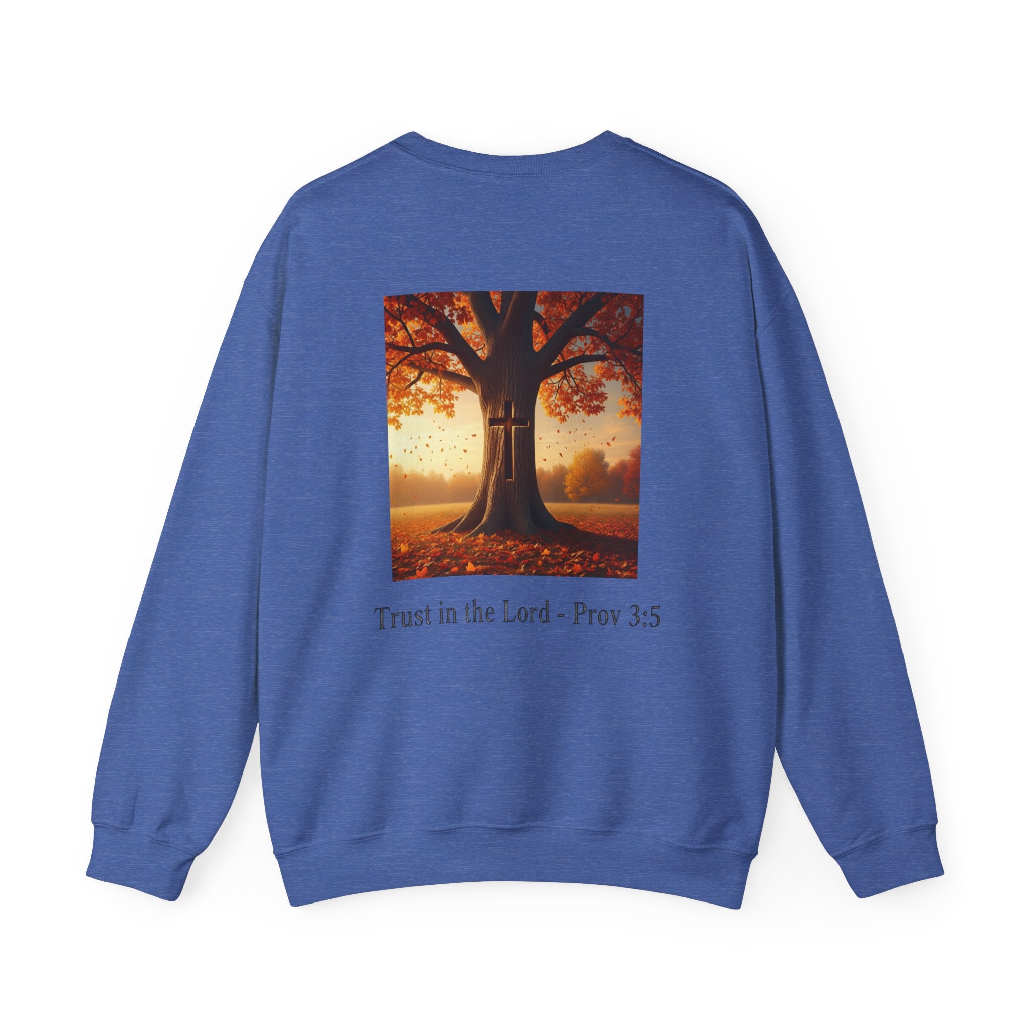 Trust in the Lord Sweatshirt – Autumn Tree Proverbs 3:5 Christian Sweatshirt for Cozy Faith Printify