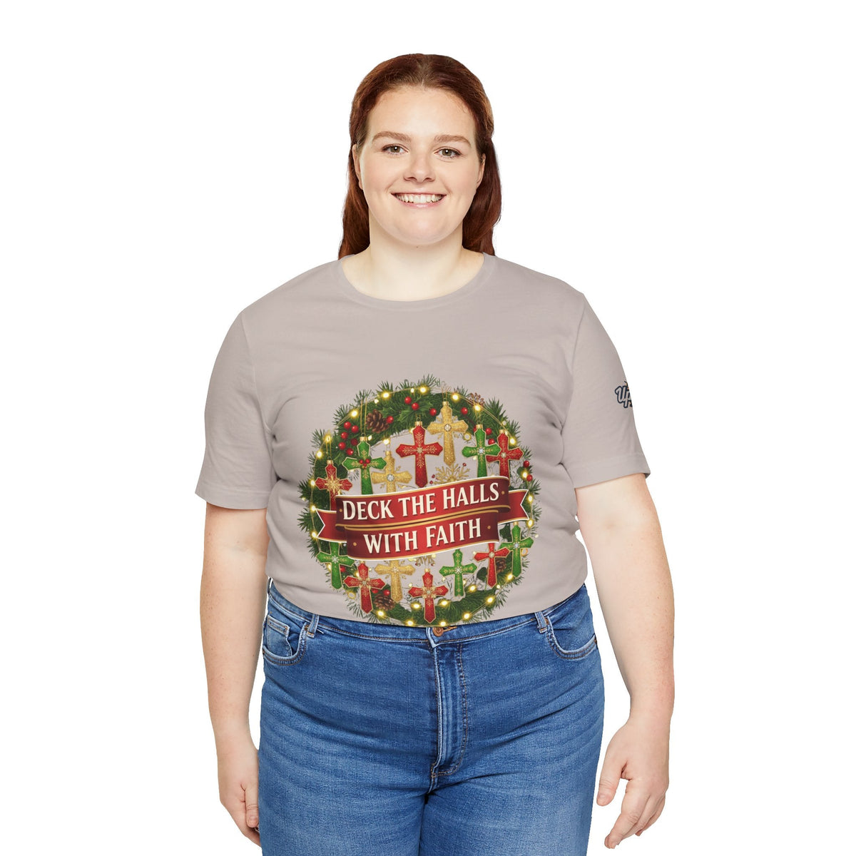 🎄 Deck the Halls with Faith – Christian Christmas T-Shirt | Cross Ornament Design & Festive Garland | Bold Holiday Faith Tee by Uplifted Gear Printify