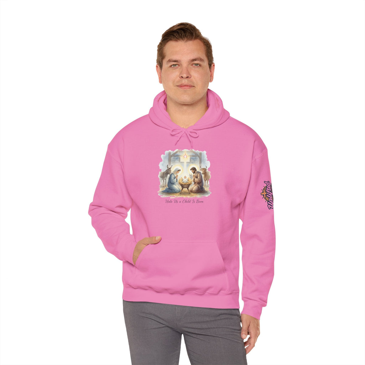 Unto Us a Child is Born Hoodie – Isaiah 9:6 Nativity Manger Scene Christian Christmas Sweatshirt for Holy Night Faith Printify