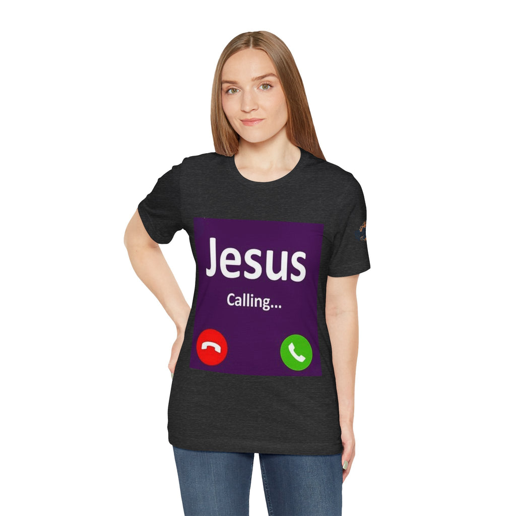 Jesus Calling T-shirt – Funny Cell Phone Screen Christian T-shirt for Divine Connection & Faith Humor Printify