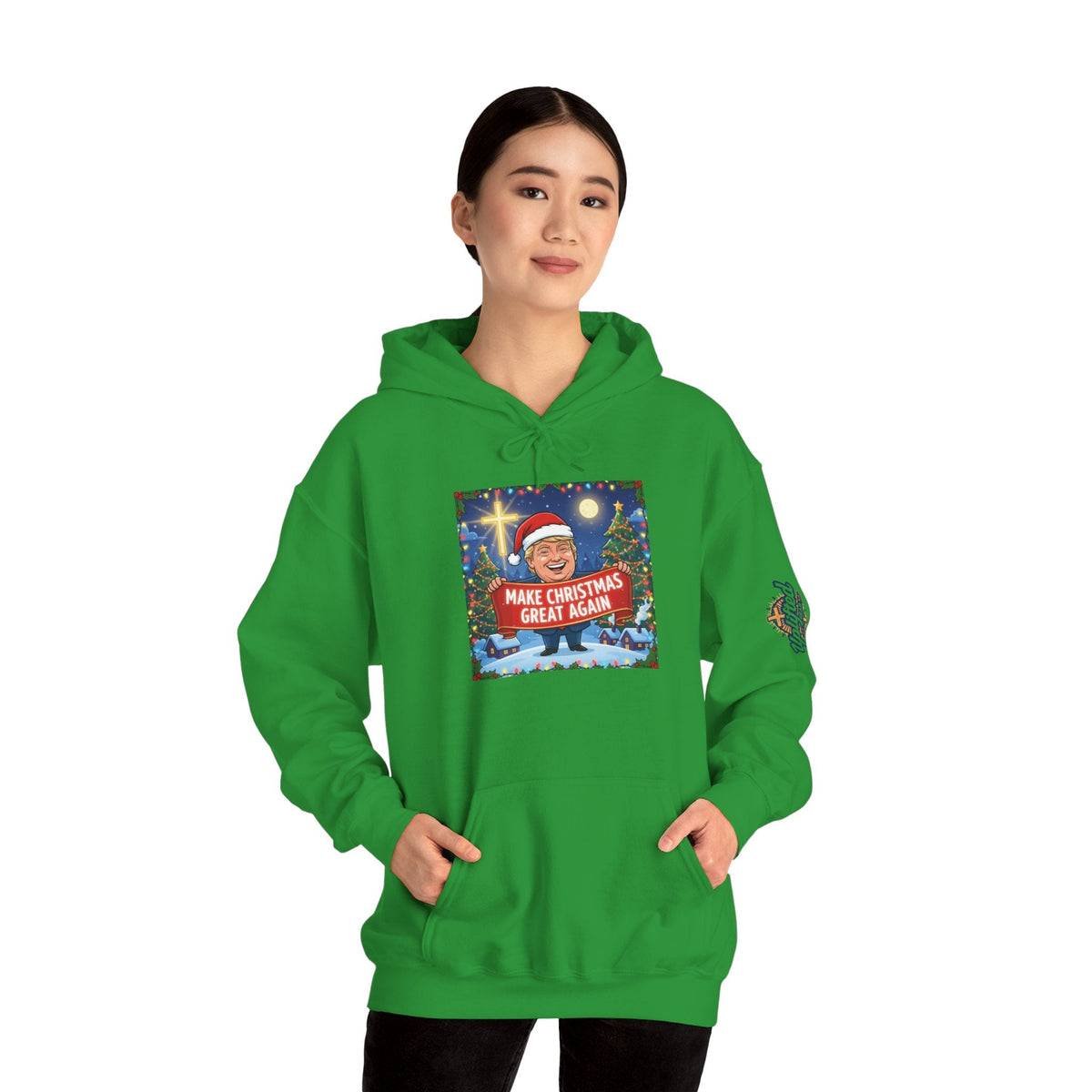 🎄 Make Christmas Great Again – Patriotic Christian Christmas Hoodie | Bold Holiday Faith Tee | Red & White Banner Design | Uplifted Gear Printify
