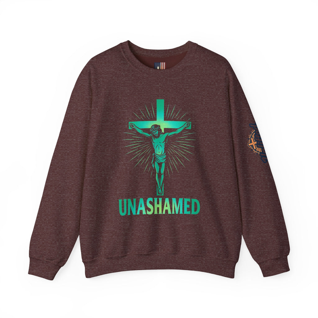 Unashamed Sweatshirt – Romans 1:16 Crucifixion Christian Sweatshirt for Bold Unwavering Faith Printify