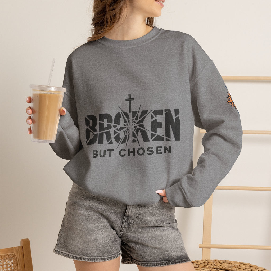 Broken But Chosen Crewneck Sweatshirt Printify