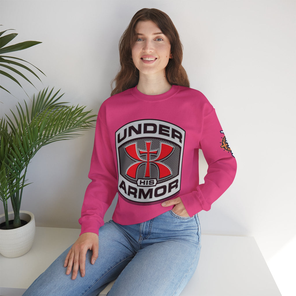 Under His Armor Crewneck Sweatshirt — Christian Faith Graphic Pullover Printify