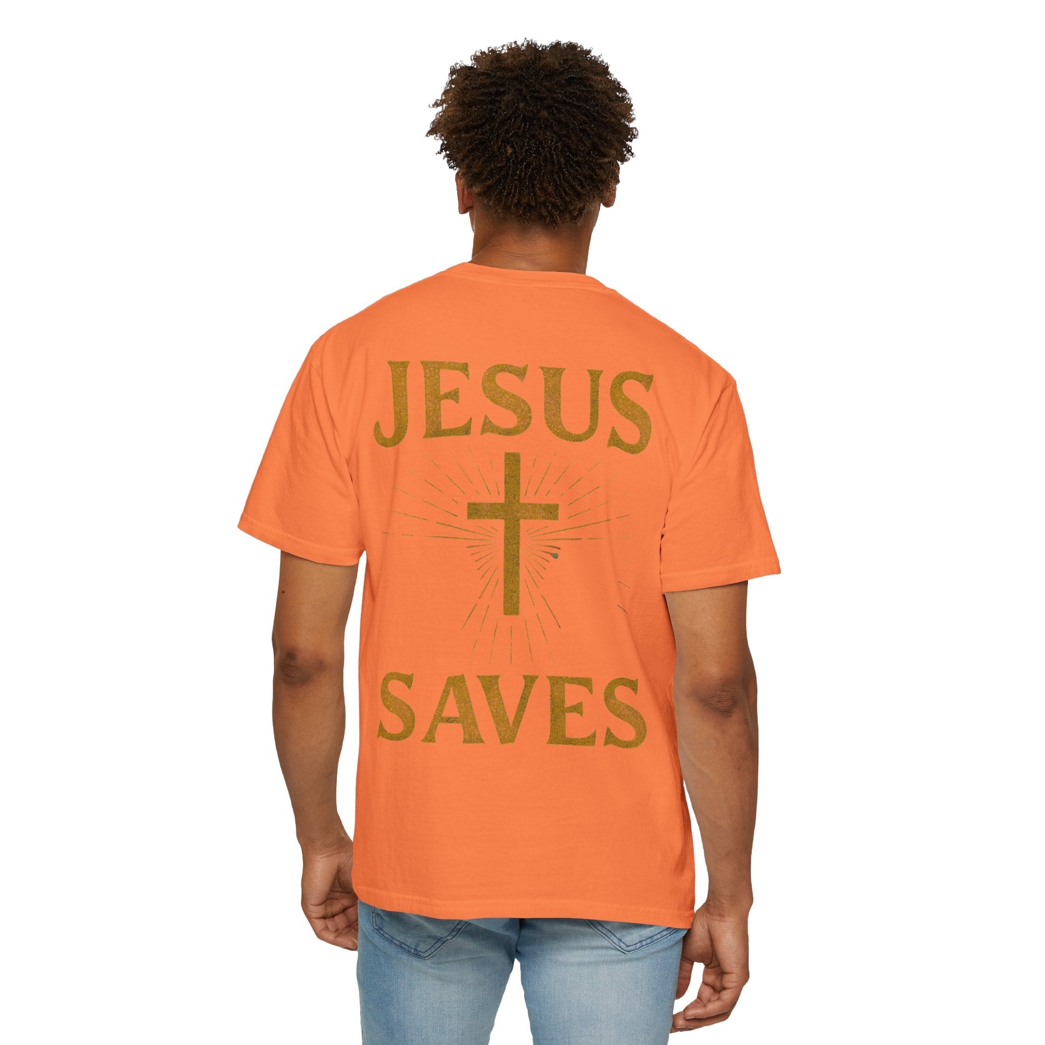 Jesus Saves T-shirt – Radiant Cross & Rays of Light Christian T-shirt for Eternal Hope & Faith Printify