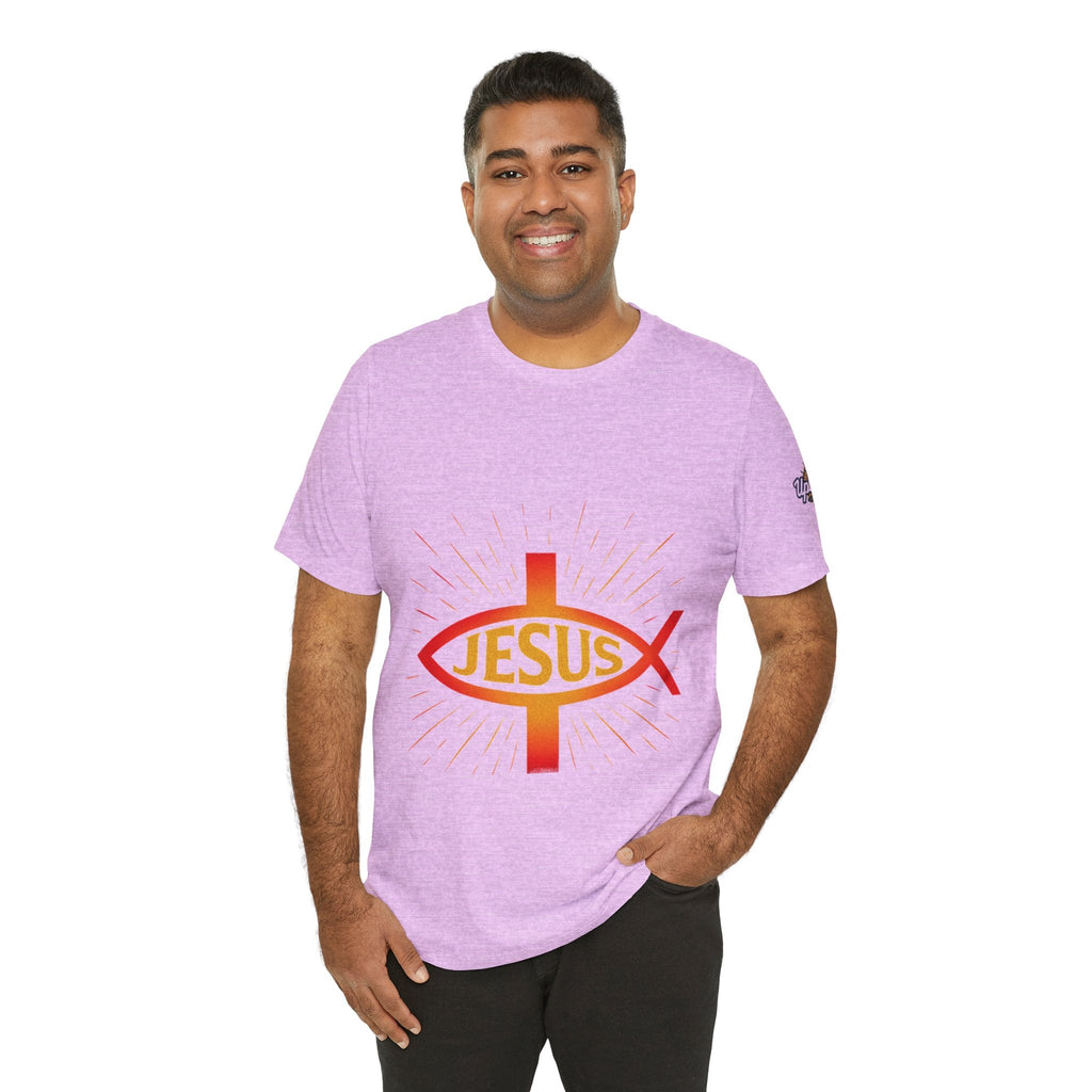 Jesus Ichthys T-shirt – Christian Fish Symbol with Cross & Jesus Inscription T-shirt for Eternal Faith & Streetwear Printify