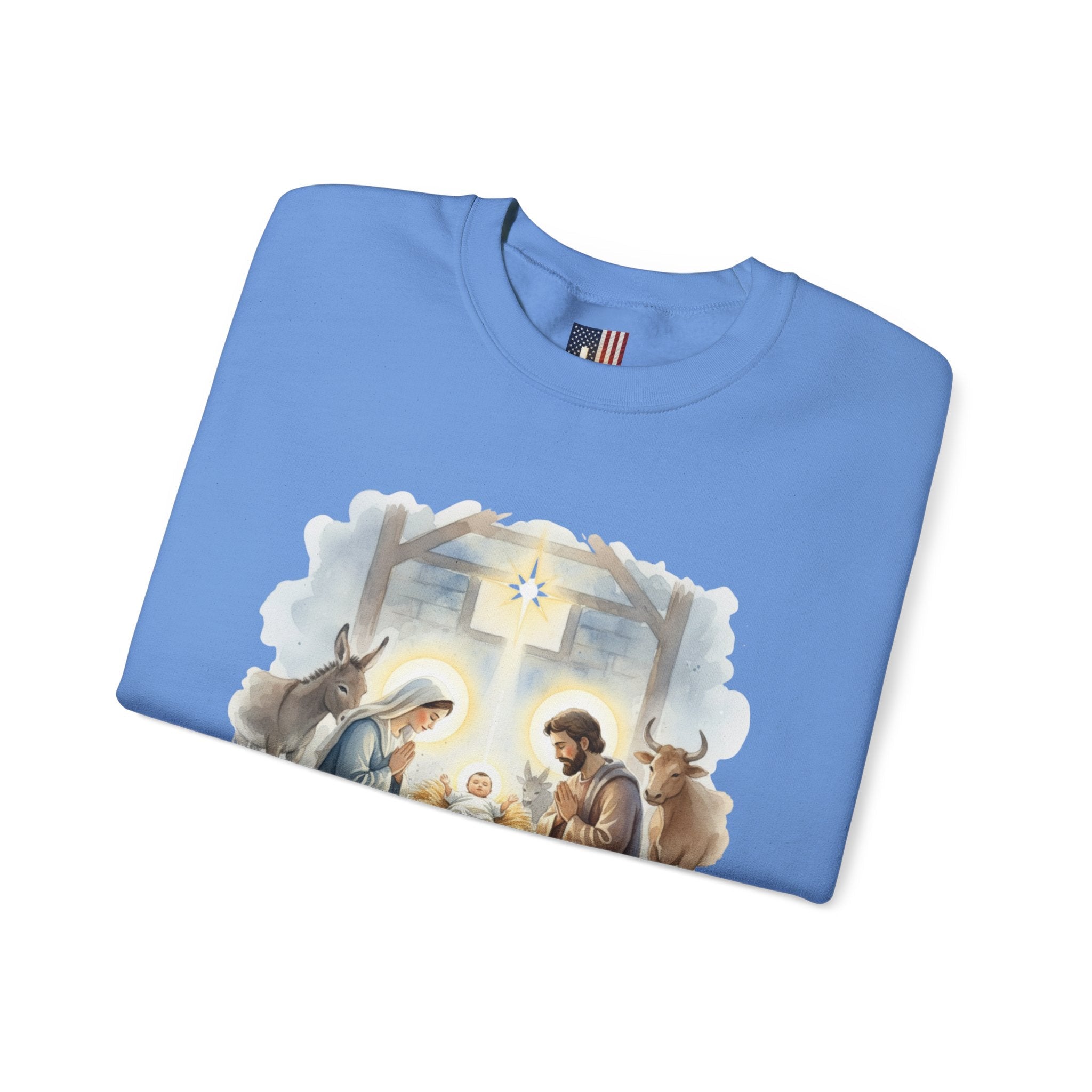 Unto Us a Child is Born Sweatshirt – Isaiah 9:6 Nativity Manger Scene Christian Christmas Sweatshirt for Holy Night Faith Printify