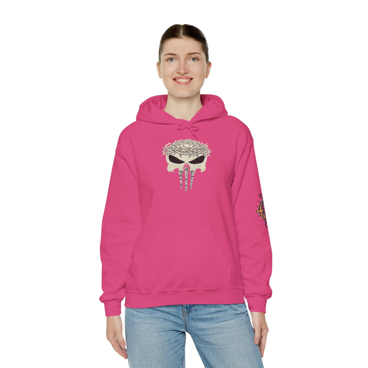 Christian Skull Hoodie - Crown of Thorns & Nails - Warrior Faith Hoodie Printify