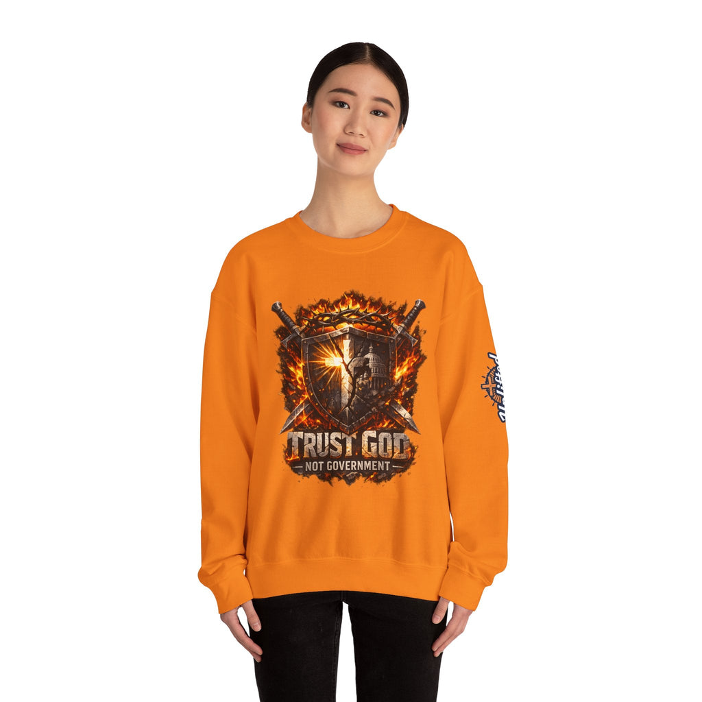 Trust God Not Government Shield Sweatshirt — Patriotic Christian Faith Sweatshirt Printify