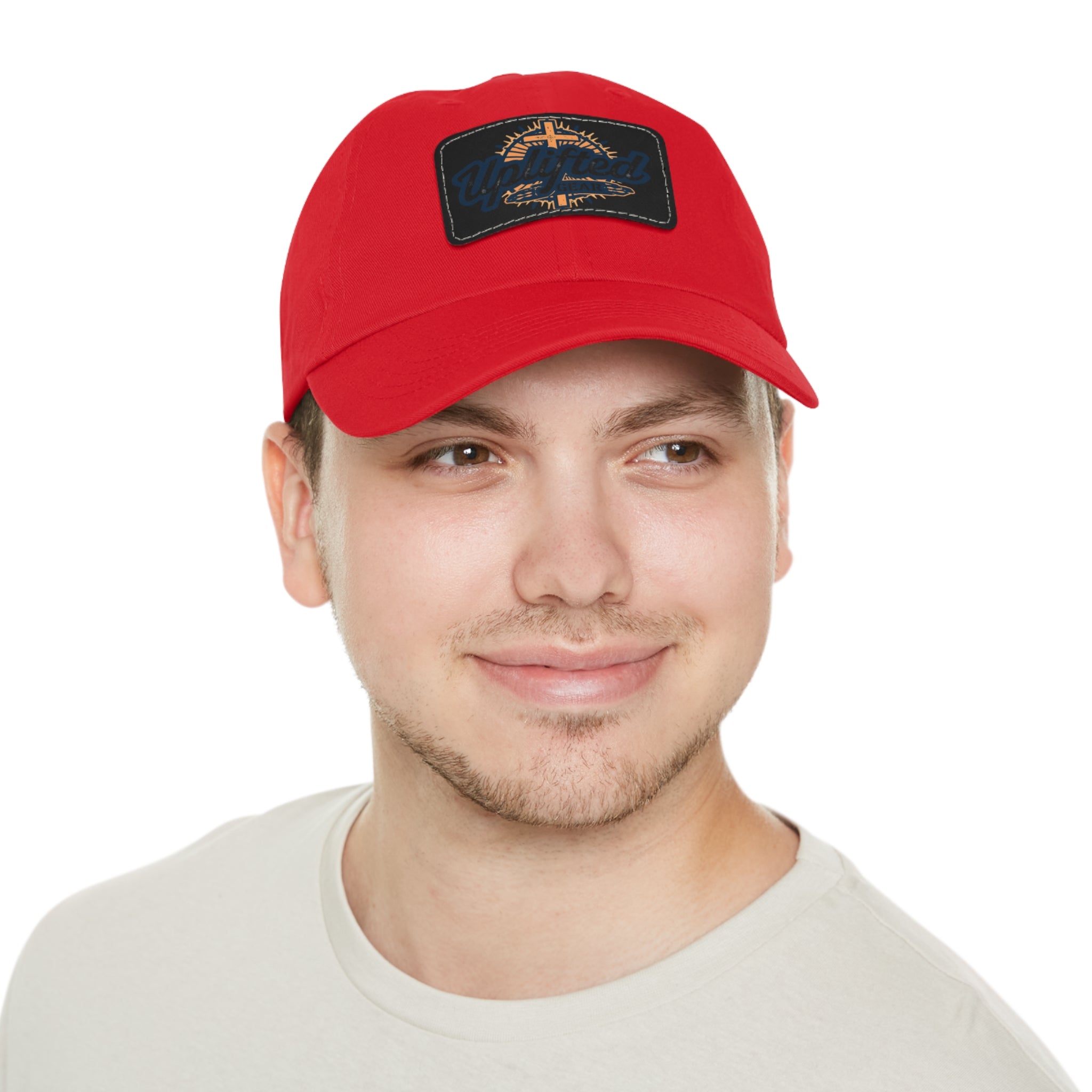 Uplifted Gear Leather Patch Dad Hat — Vintage Aviation Logo Cap Printify