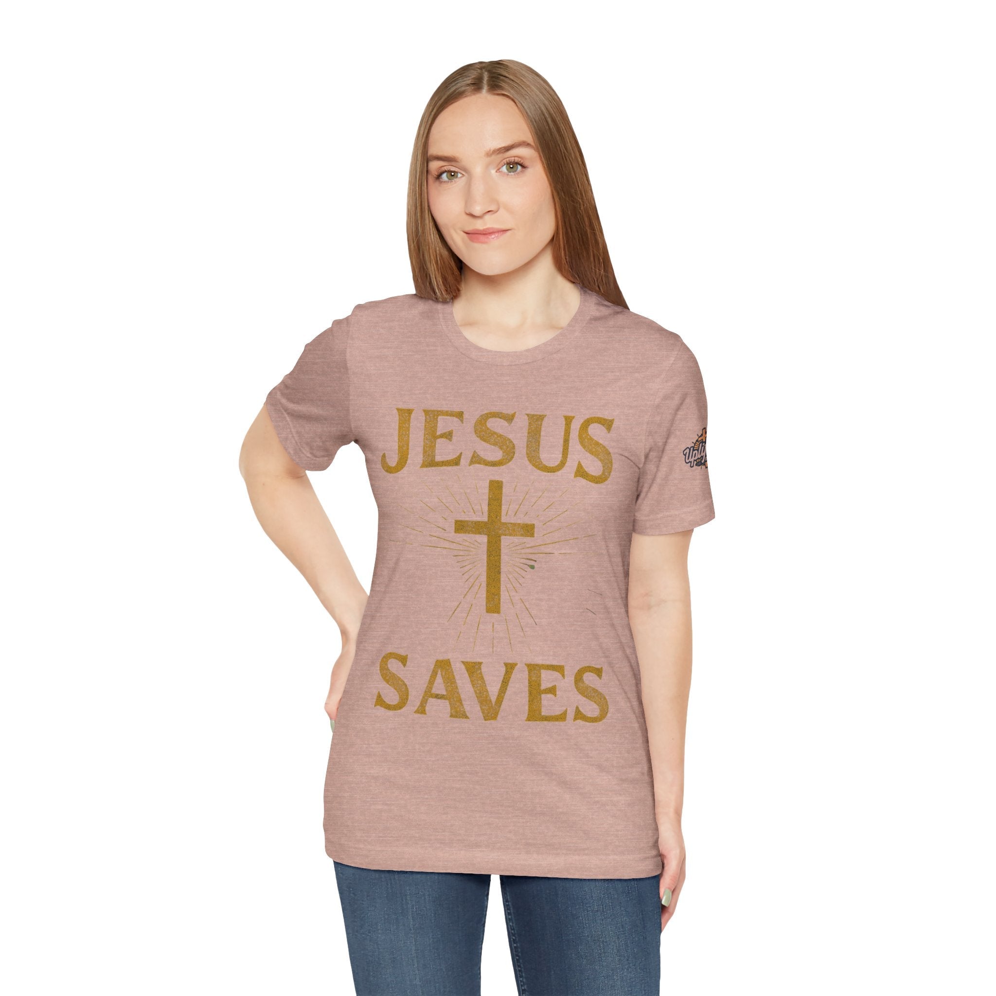 Jesus Saves T-shirt – Radiant Cross & Rays of Light Christian T-shirt for Eternal Hope & Faith Printify