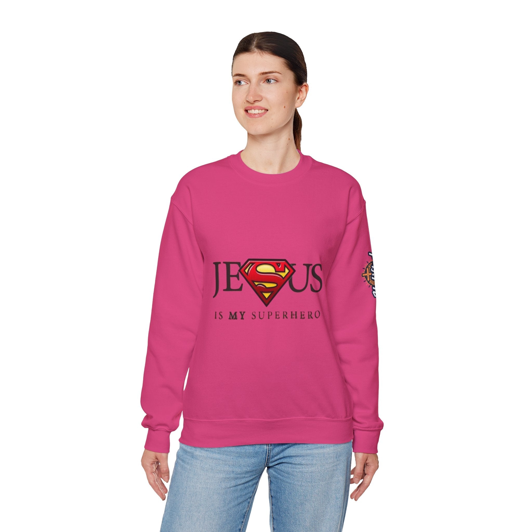 Jesus Is My Superhero Crewneck Sweatshirt Printify