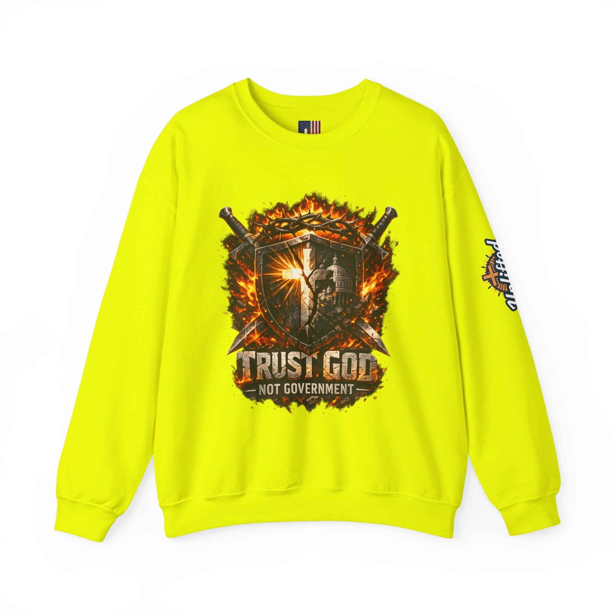 Trust God Not Government Shield Sweatshirt — Patriotic Christian Faith Sweatshirt Printify