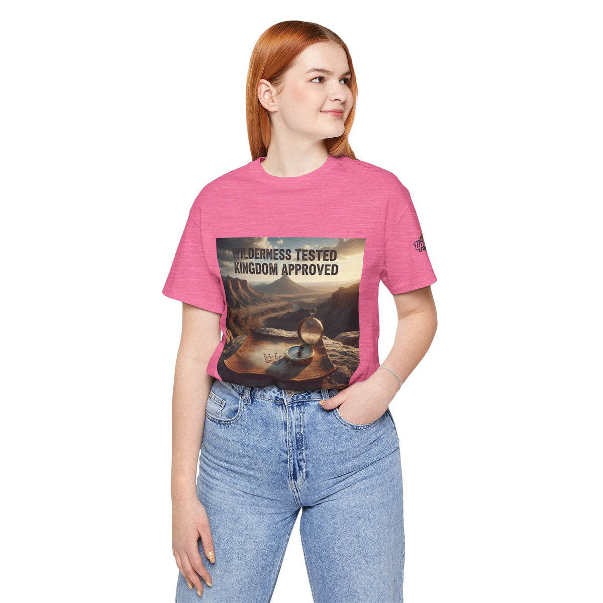 Wilderness Tested Kingdom Approved T-shirt – Mountain Desert Compass Crown Christian T-shirt for Biblical Adventure Faith Printify