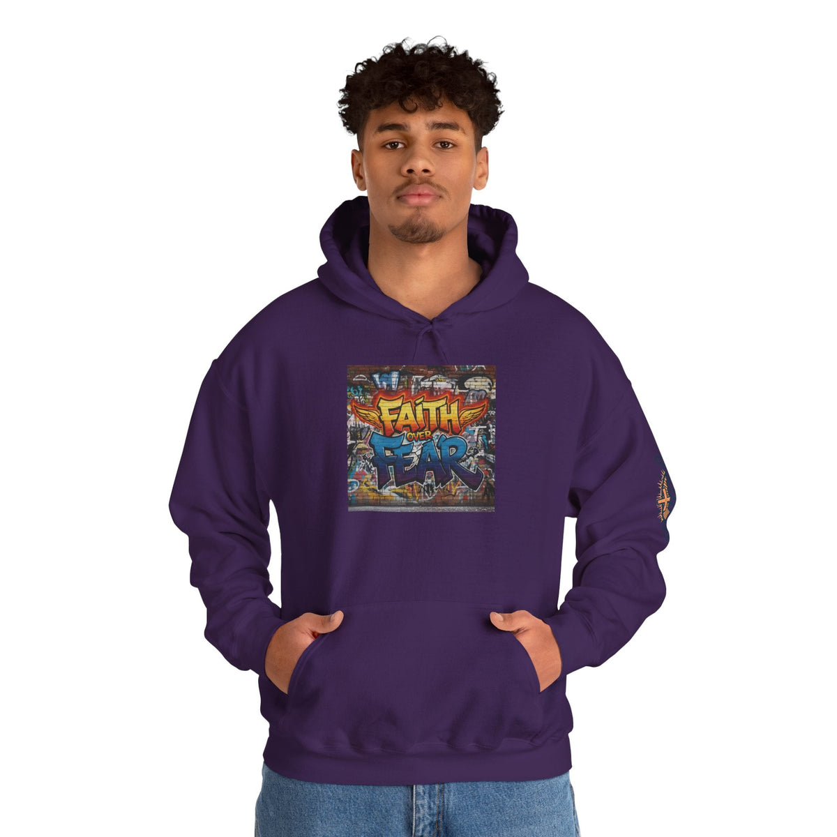 Faith Over Fear Hoodie – Graffiti Wall Christian Sweatshirt for Bold 2 Corinthians 5:7 Streetwear & Unshakable Faith Printify