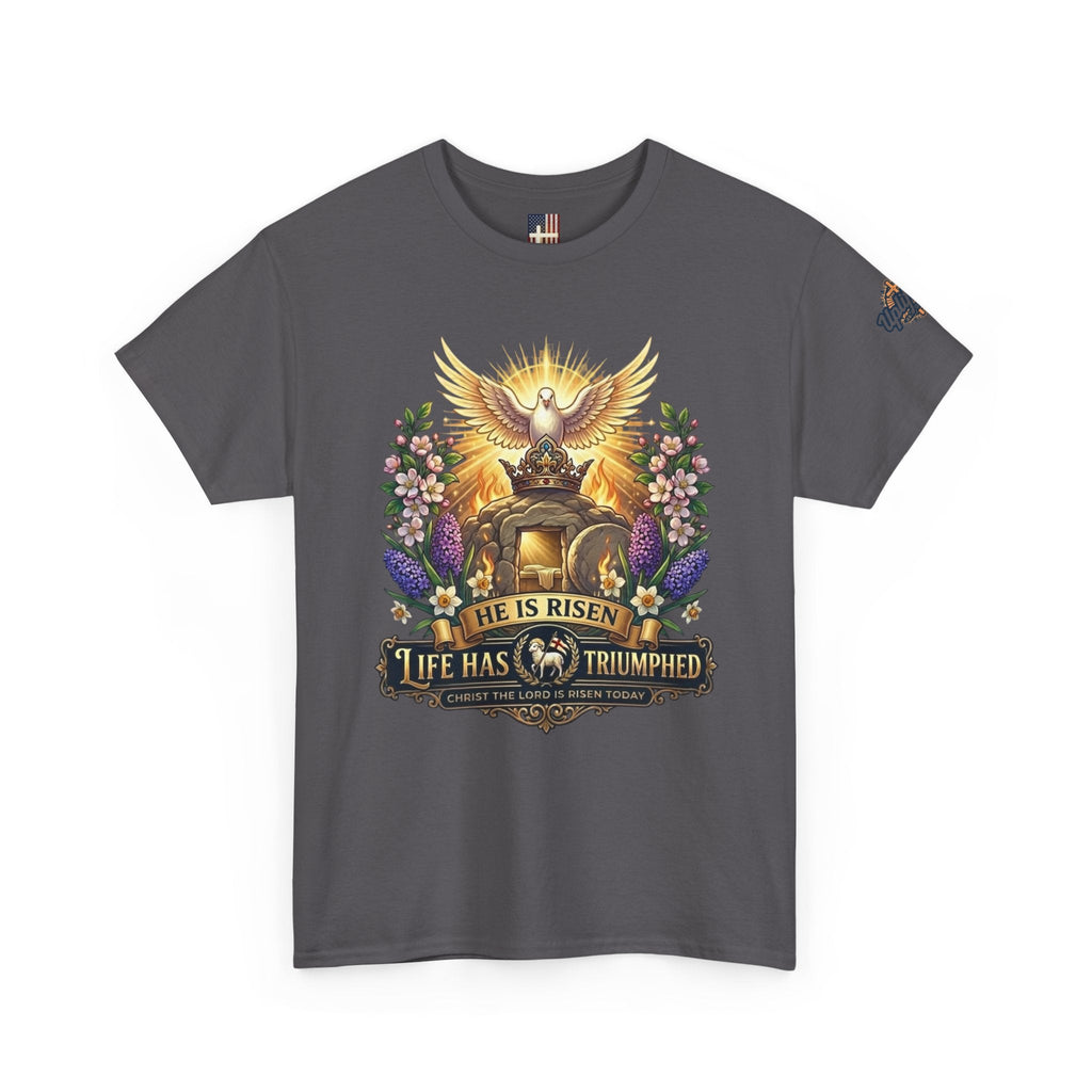 He Is Risen "Life Has Triumphed" T-Shirt — Easter Resurrection Christian Tee Printify