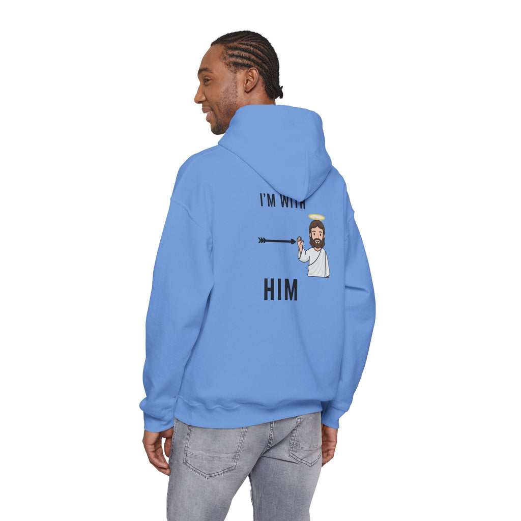 🔥 I’m With Him → Christian Hoodie | Arrow Pointing to Jesus | Minimalist Faith Tee | Subtle Cross Design | Bible-Inspired Apparel by Uplifted Gear Printify