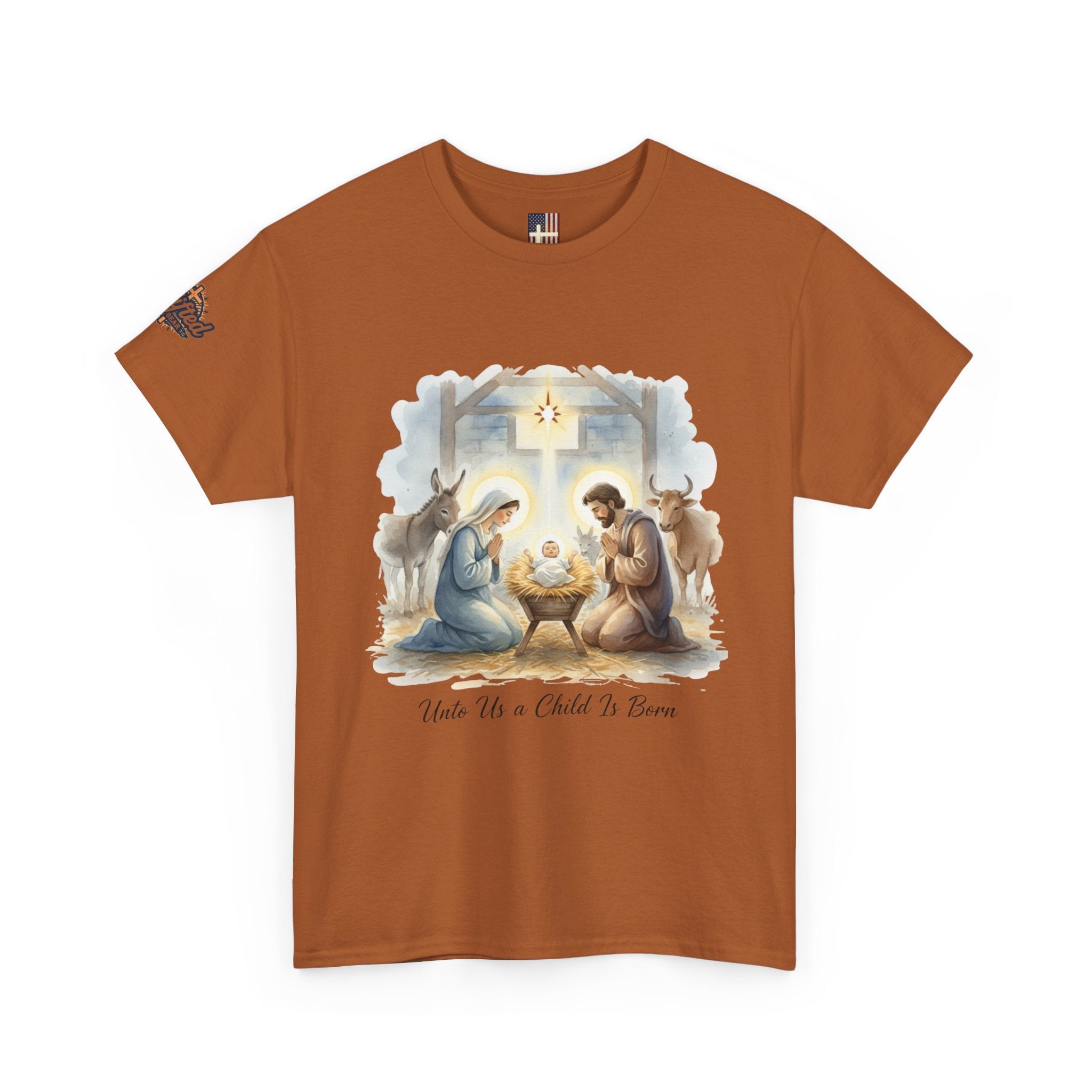Unto Us a Child is Born T-shirt – Isaiah 9:6 Nativity Manger Scene Christian Christmas T-shirt for Holy Night Faith Printify