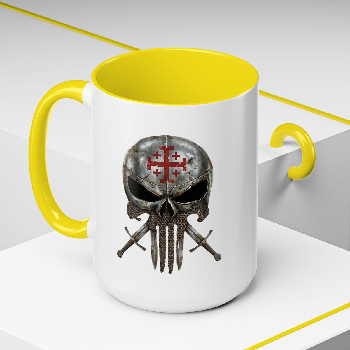 Crusader Knight Coffee Mug — 'Armor of God' Christian Skull 11/15oz Accent Mug Printify