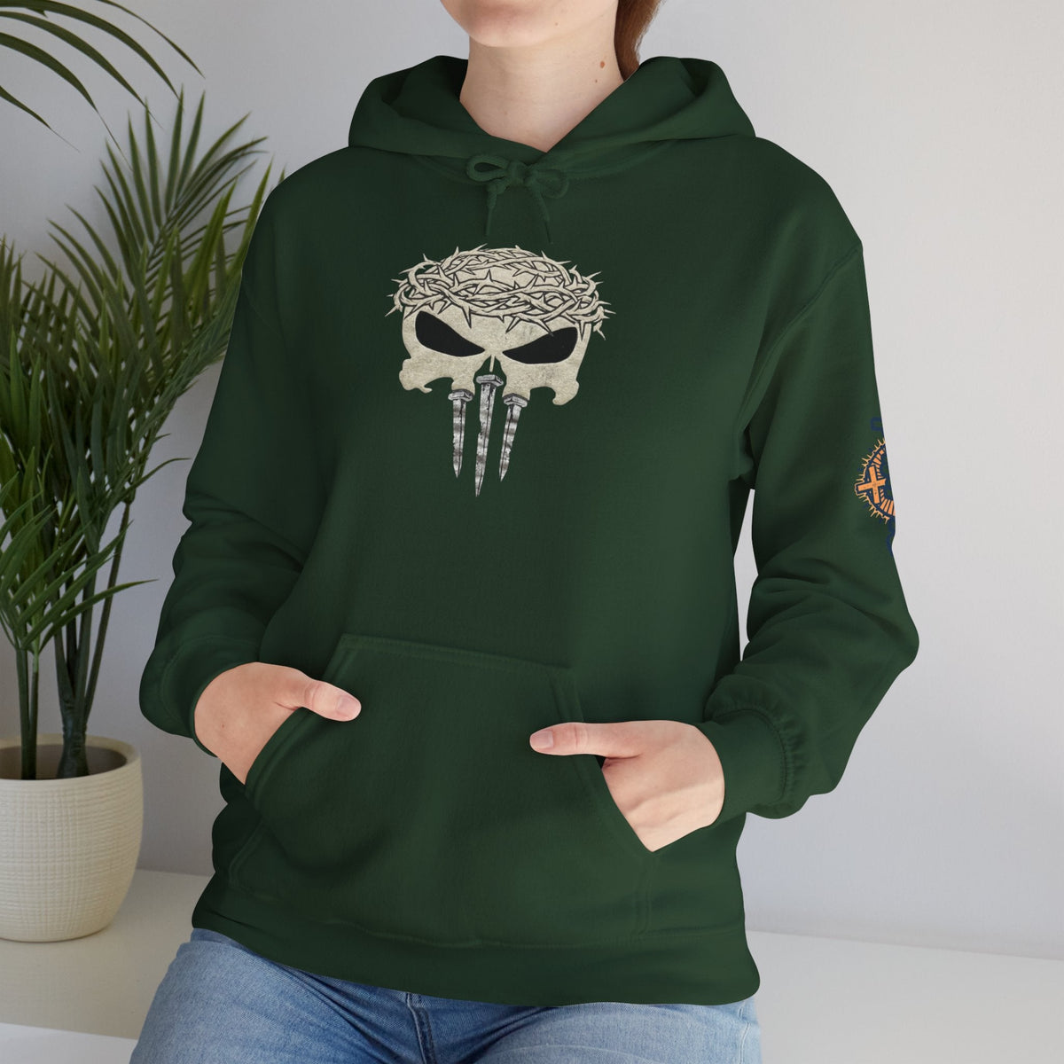 Christian Skull Hoodie - Crown of Thorns & Nails - Warrior Faith Hoodie Printify