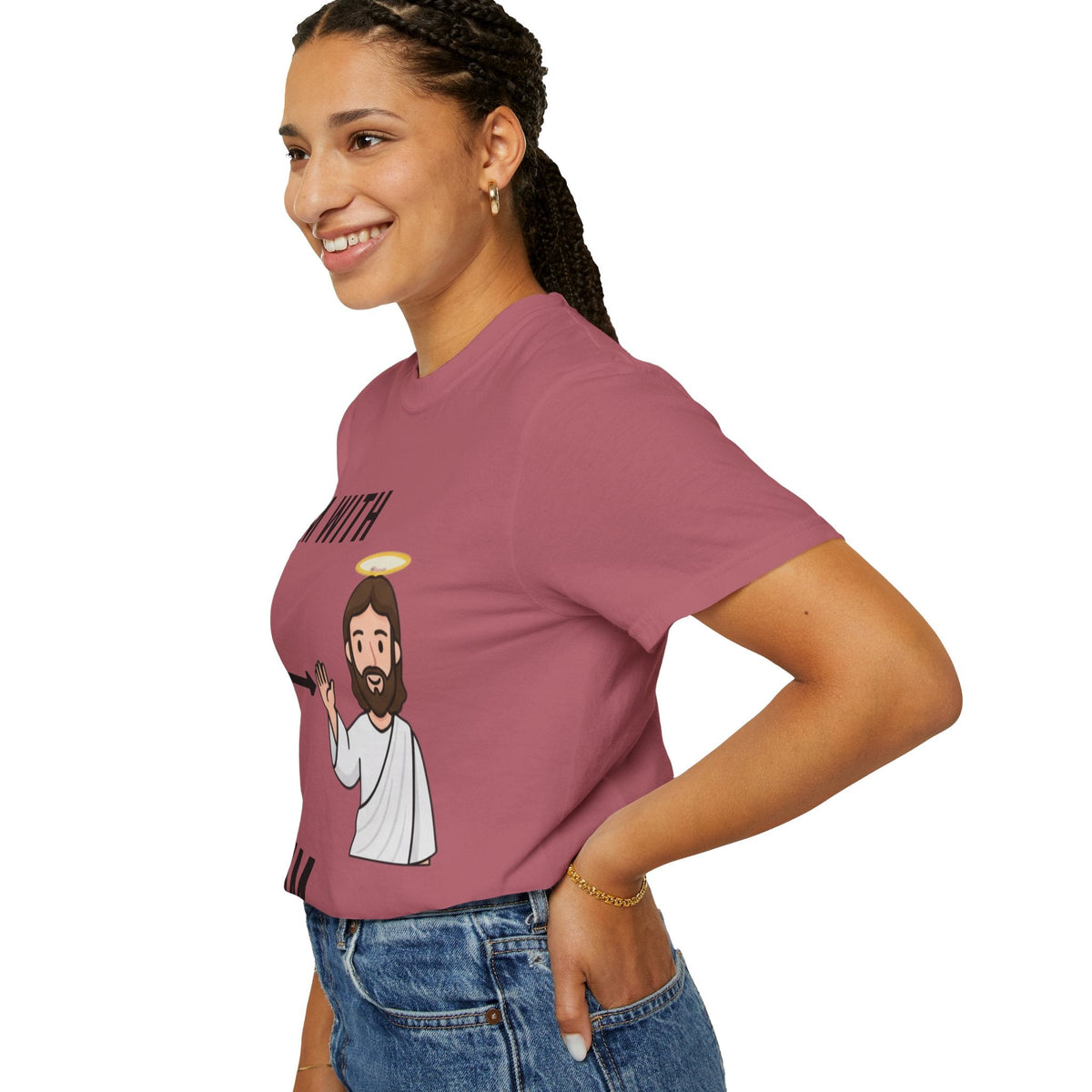 🔥 I’m With Him → Christian T-Shirt | Arrow Pointing to Jesus | Minimalist Faith Tee | Subtle Cross Design | Bible-Inspired Apparel by Uplifted Gear Printify