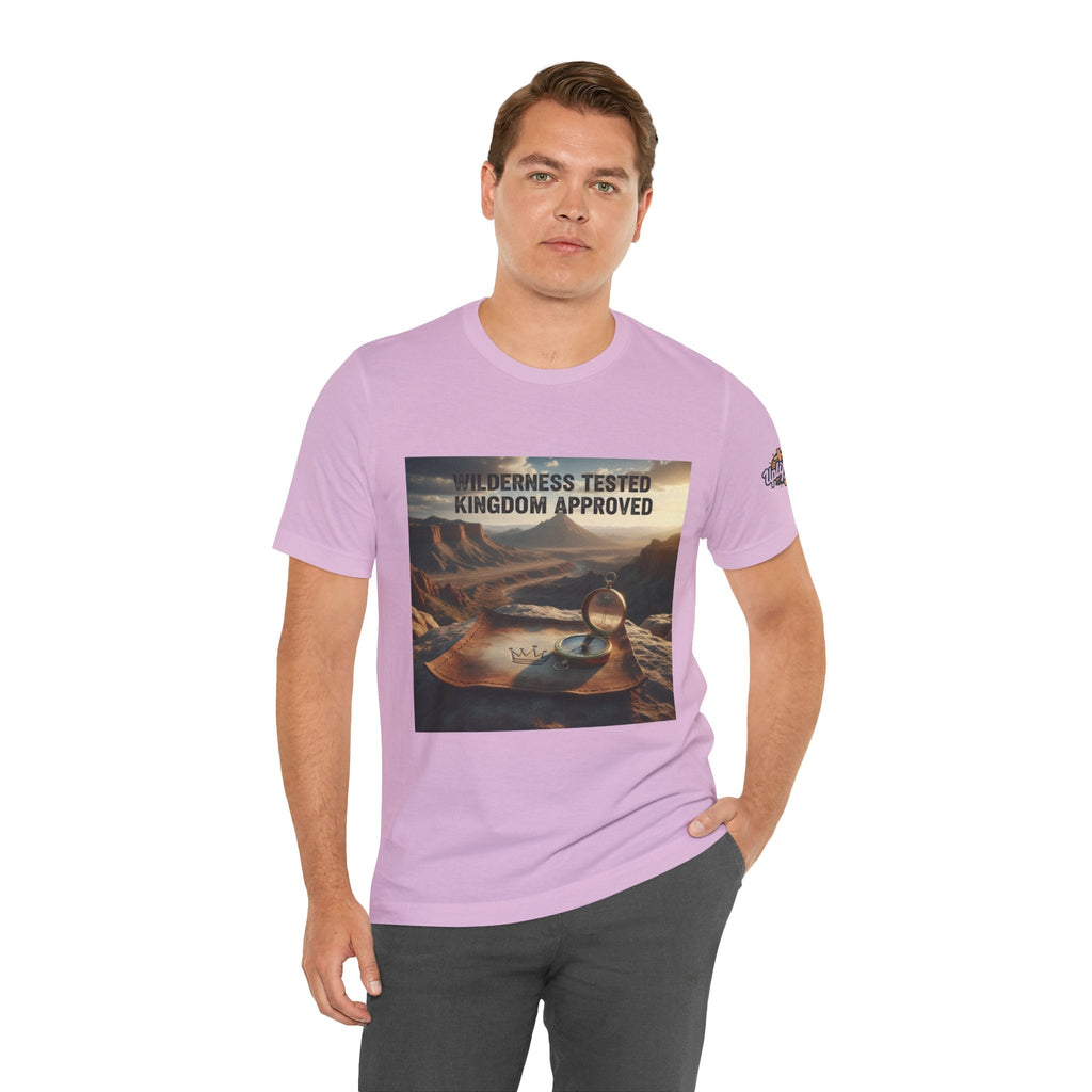 Wilderness Tested Kingdom Approved T-shirt – Mountain Desert Compass Crown Christian T-shirt for Biblical Adventure Faith Printify
