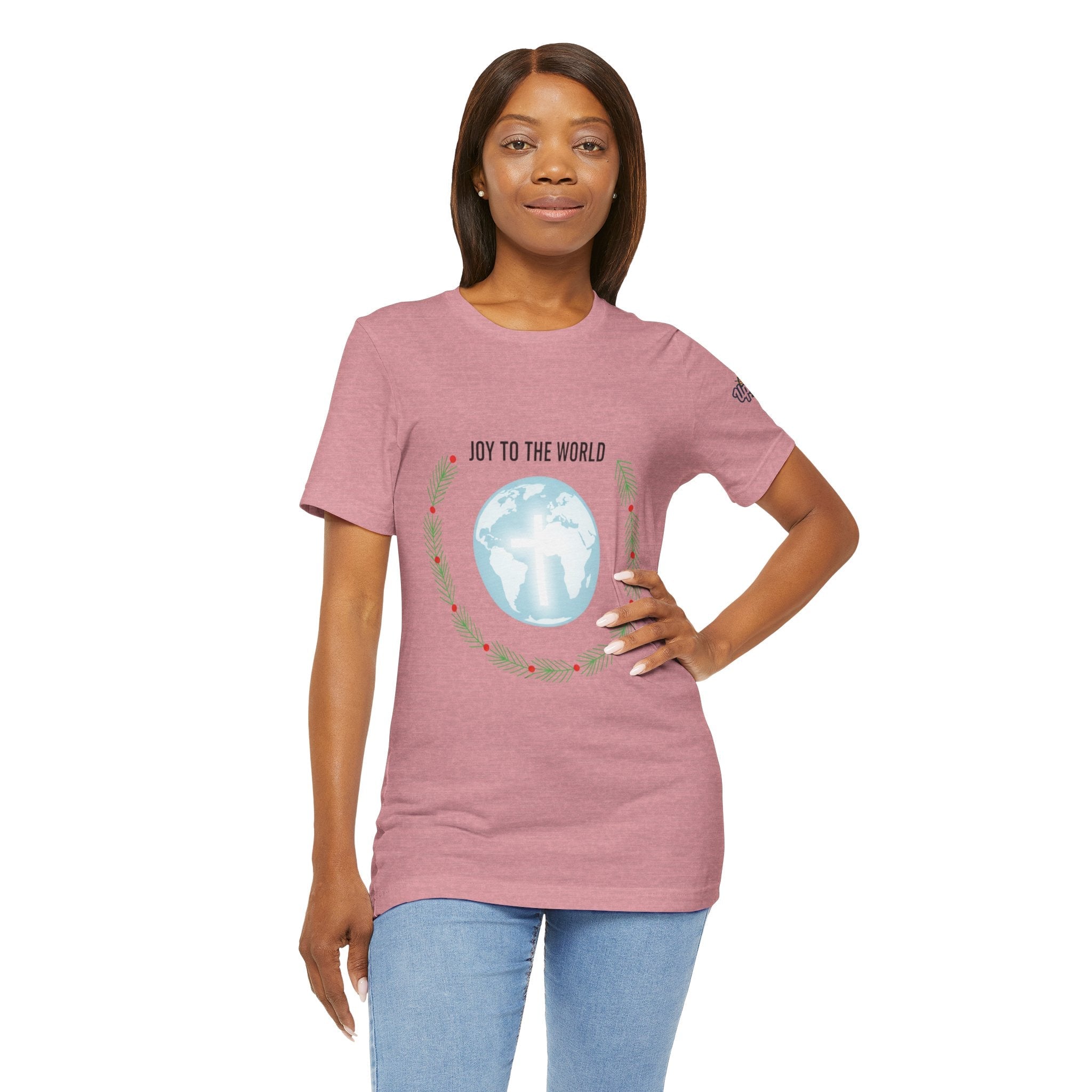 Joy to the World T-shirt – Wreath Earth Nativity Christian Christmas T-shirt for Isaiah 9:6 Holiday Faith & Festive Joy Printify